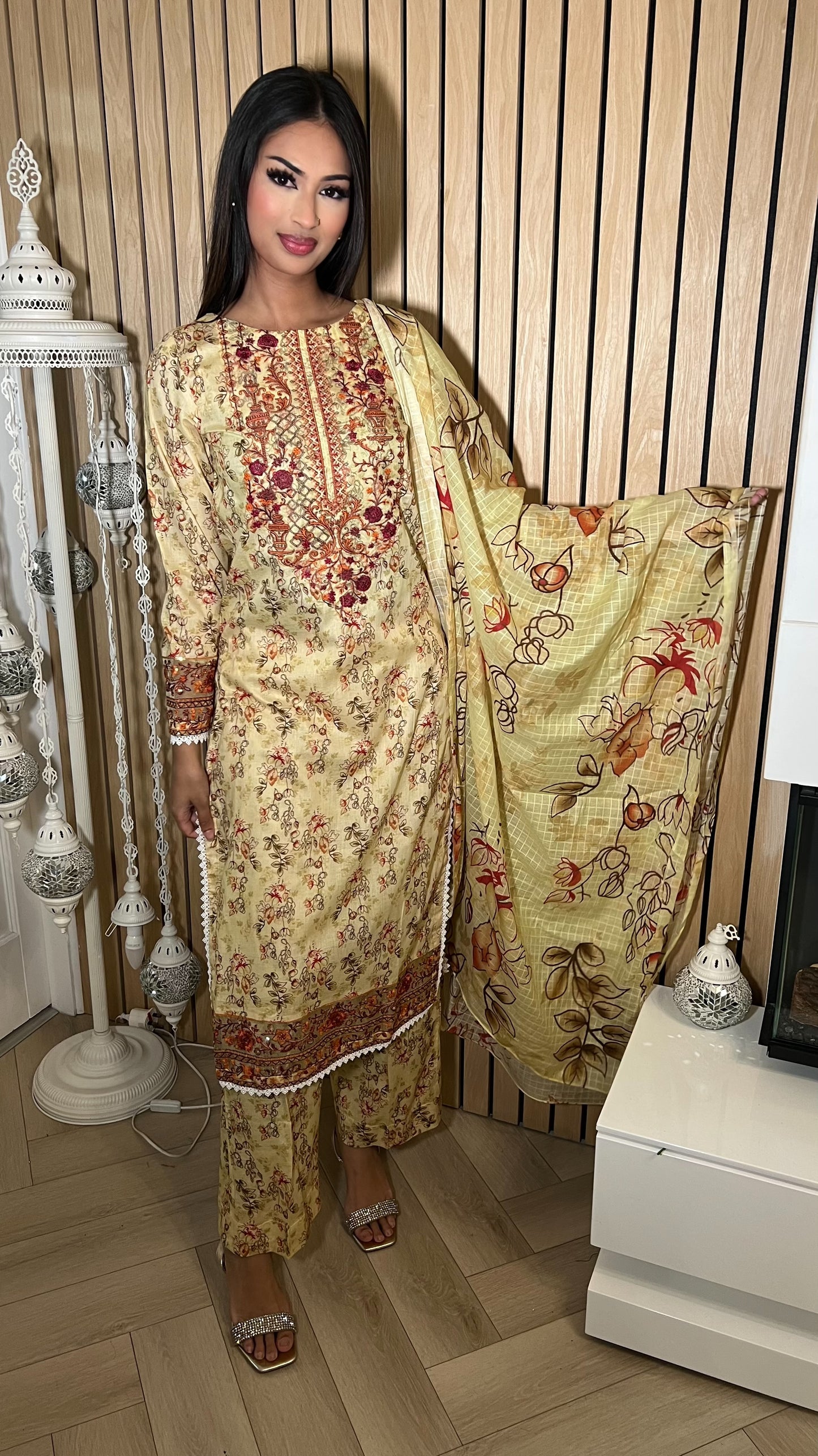 Iznik Inspired Summer/Spring Lawn- Golden Yellow Floral