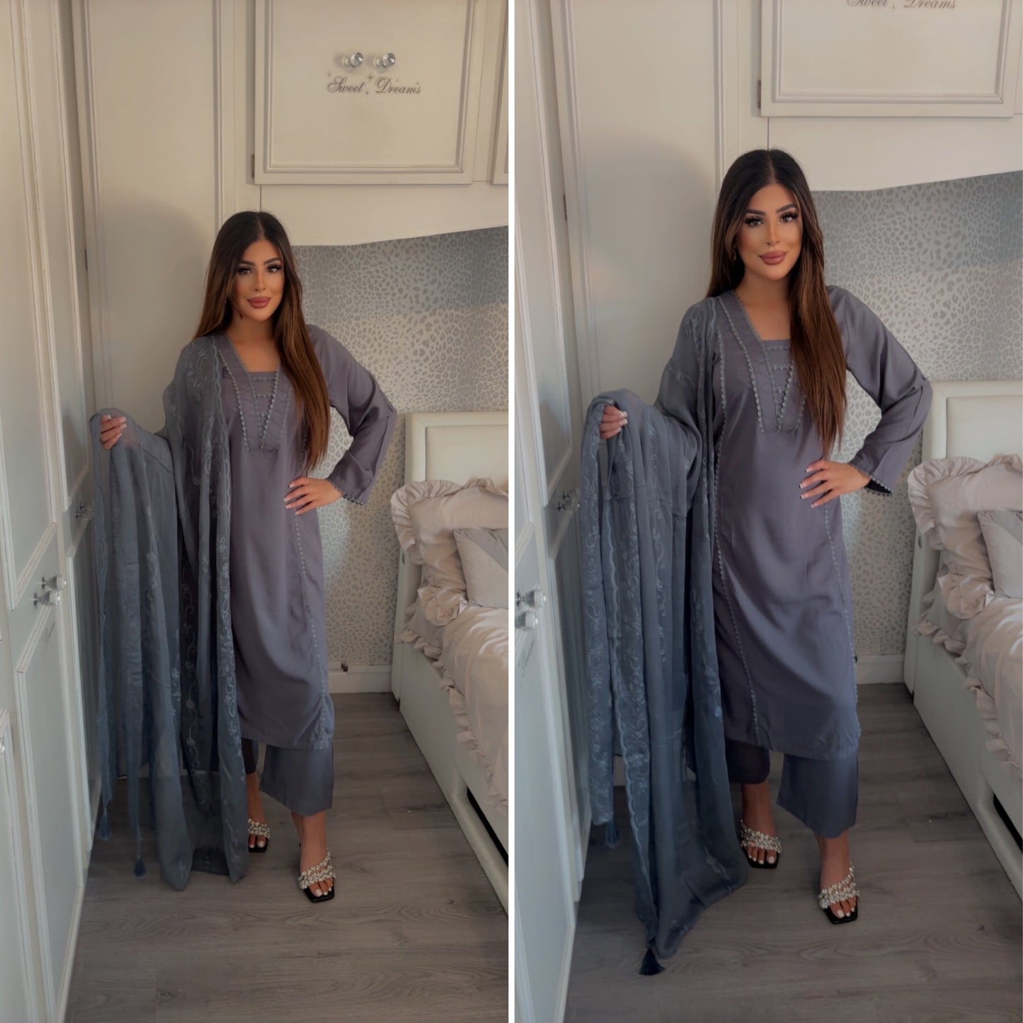 Modest-wear Linen with Multani Embroidered Chiffon Duptha Silver