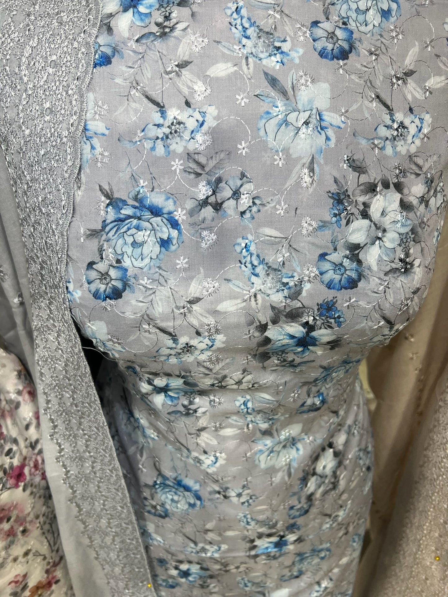 Floral Embroidered Digital Print Cotton