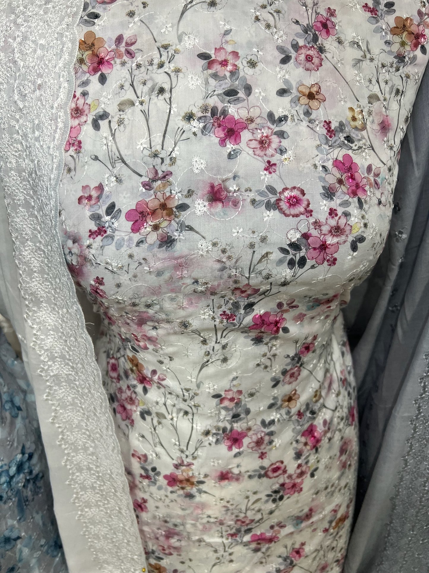 Floral Embroidered Digital Print Cotton