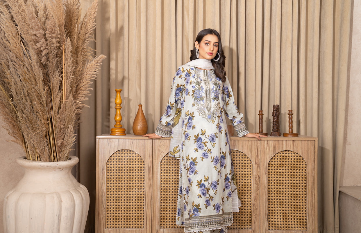 Iznik Inspired Summer/Spring Lawn- White Floral