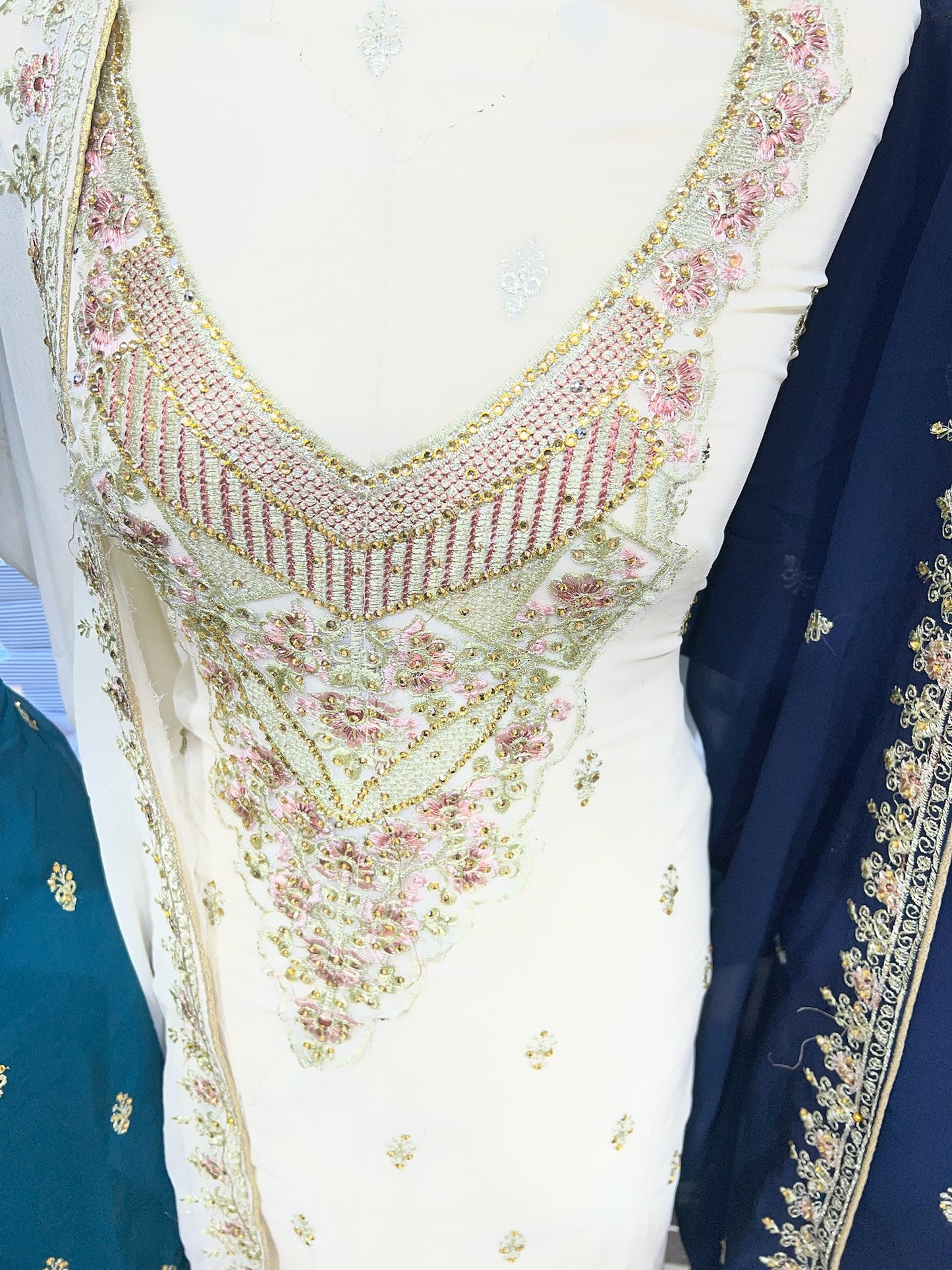 Georgette Neckline Embroidered