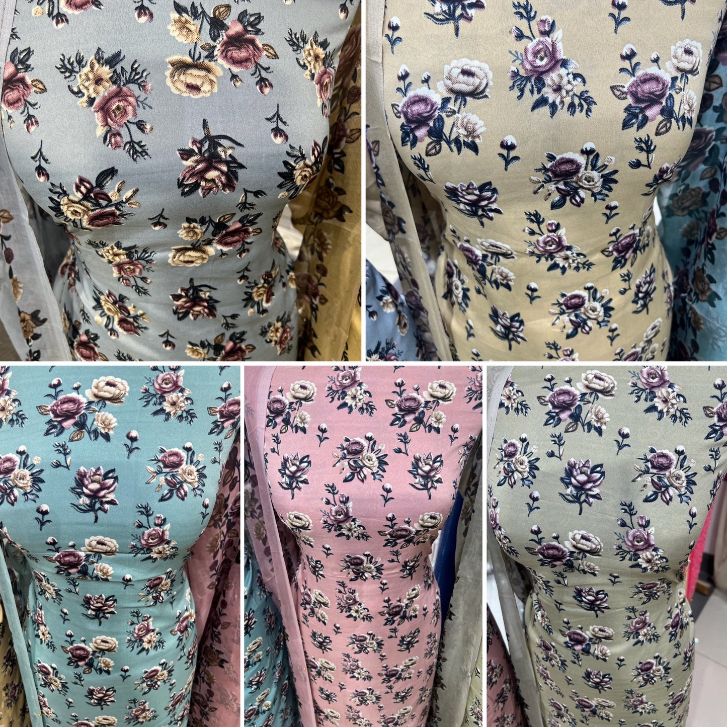 Digital Print Malai Crepe Suits – Floral Collection with Printed Chiffon Dupatta