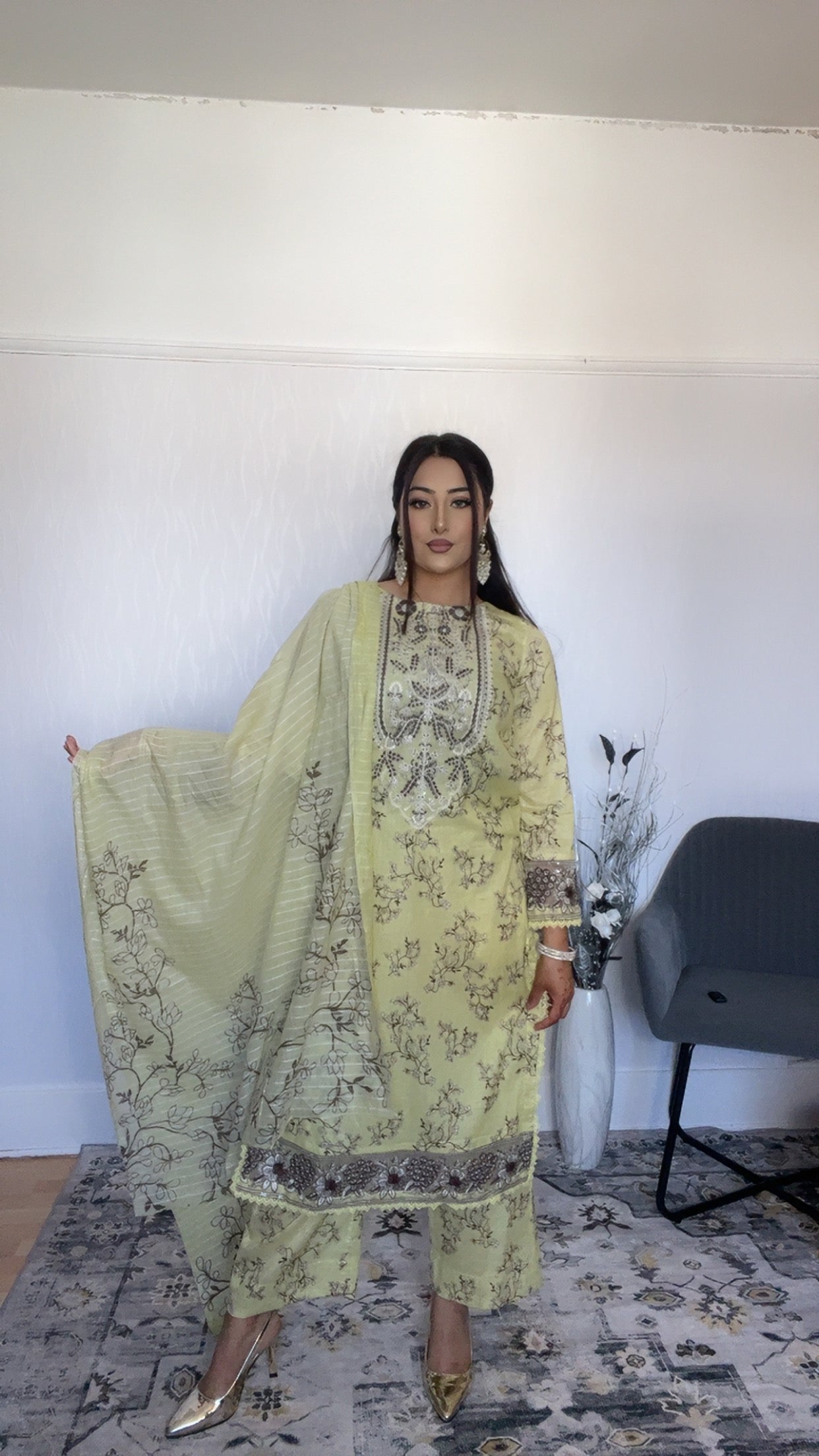 Iznik Inspired Summer/Spring Lawn- Lime Yellow Floral