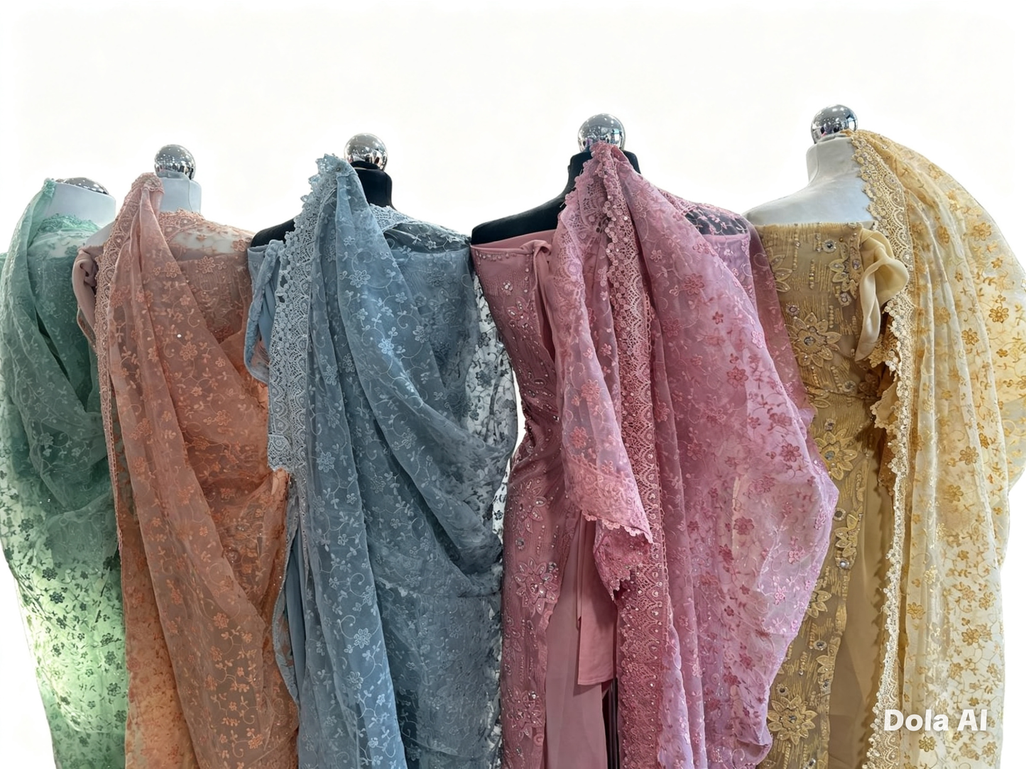 Party‑Wear Net Suits with Lace & Thread‑Embroidered Dupatta