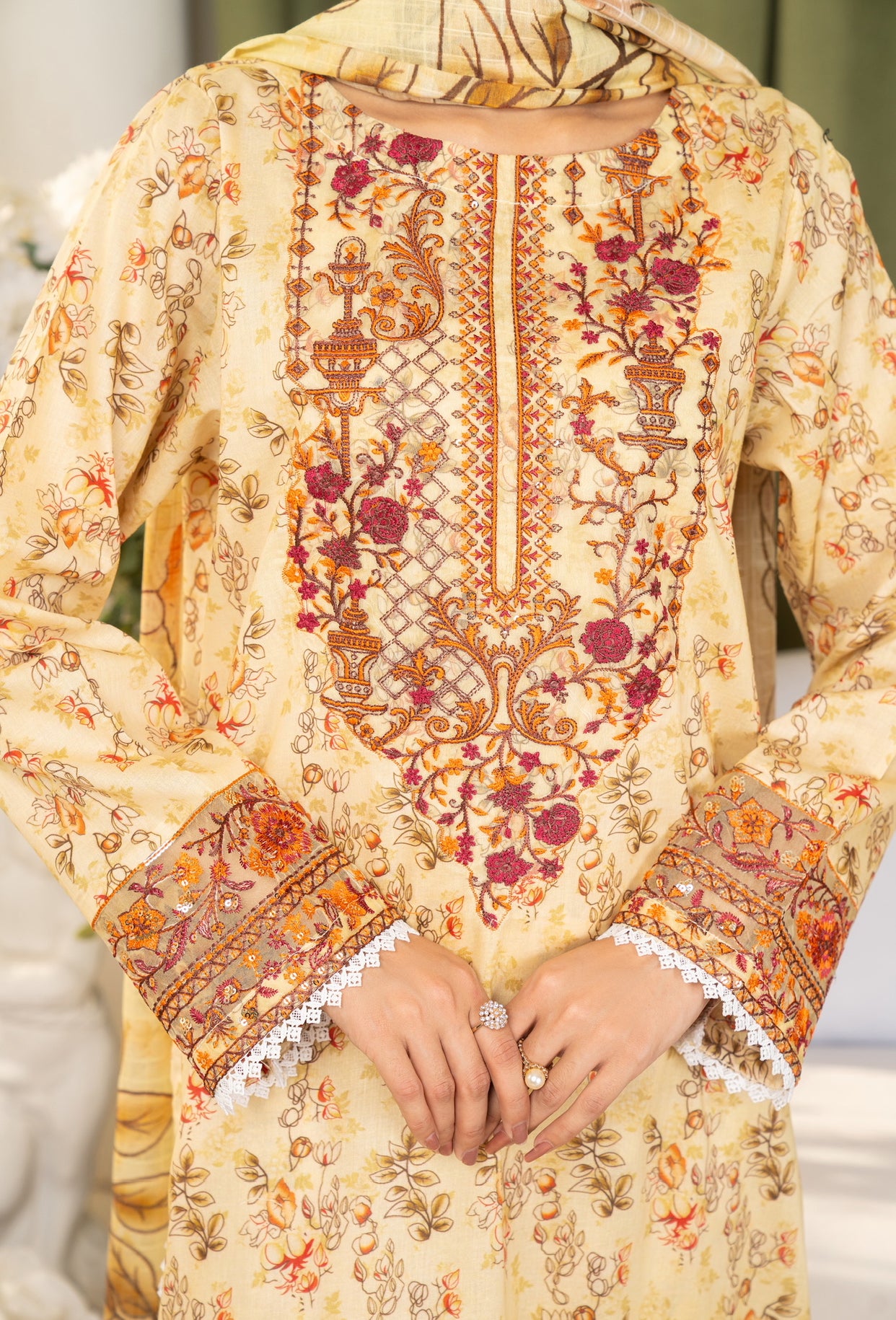 Iznik Inspired Summer/Spring Lawn- Golden Yellow Floral