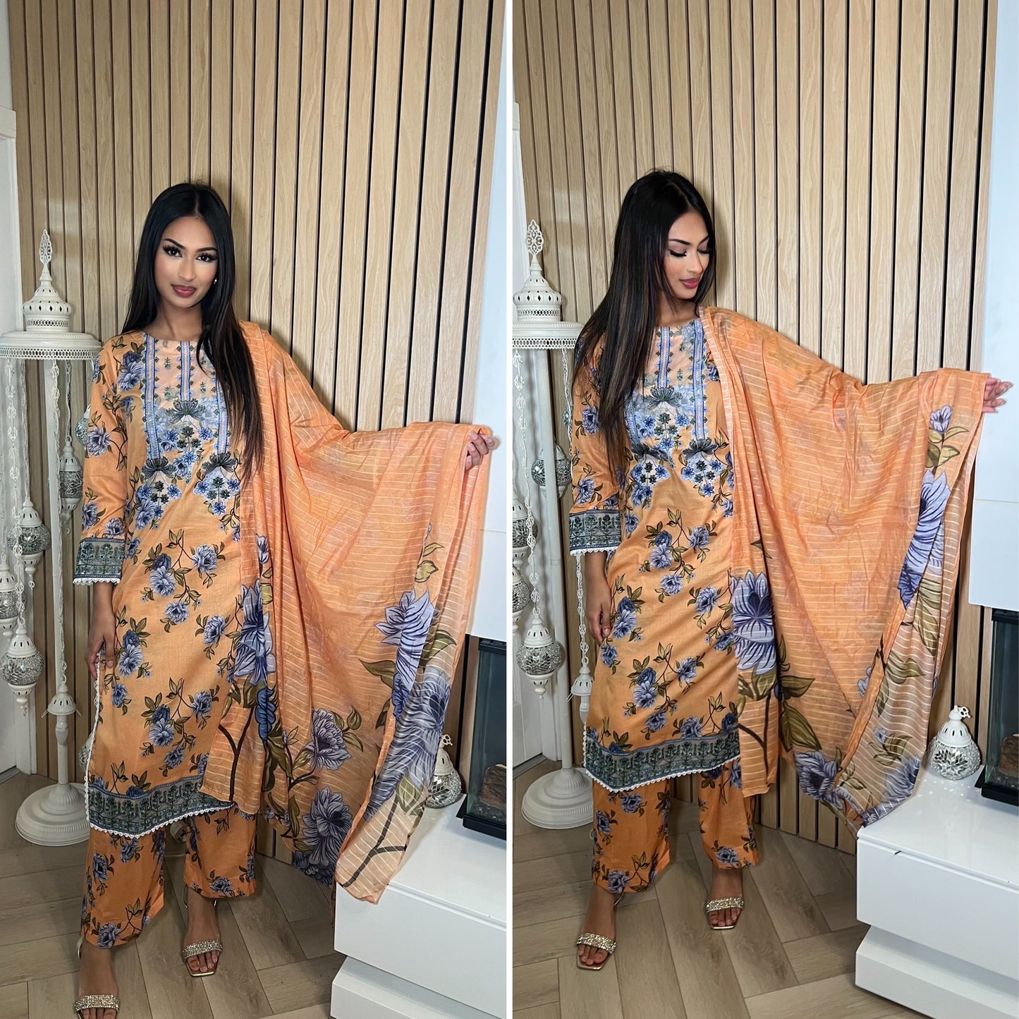 Iznik Inspired Summer/Spring Lawn- Peach Havana Floral