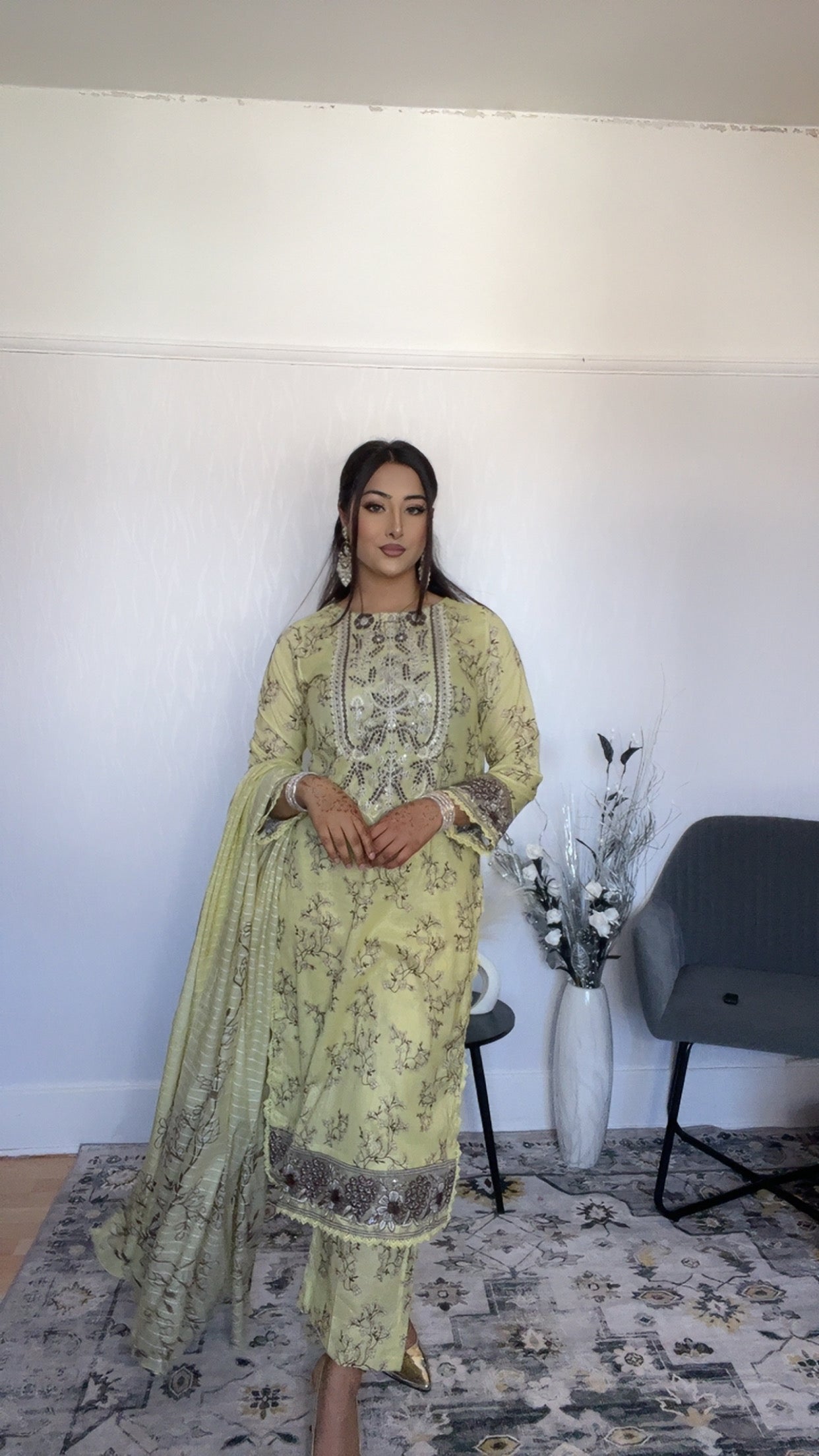 Iznik Inspired Summer/Spring Lawn- Lime Yellow Floral