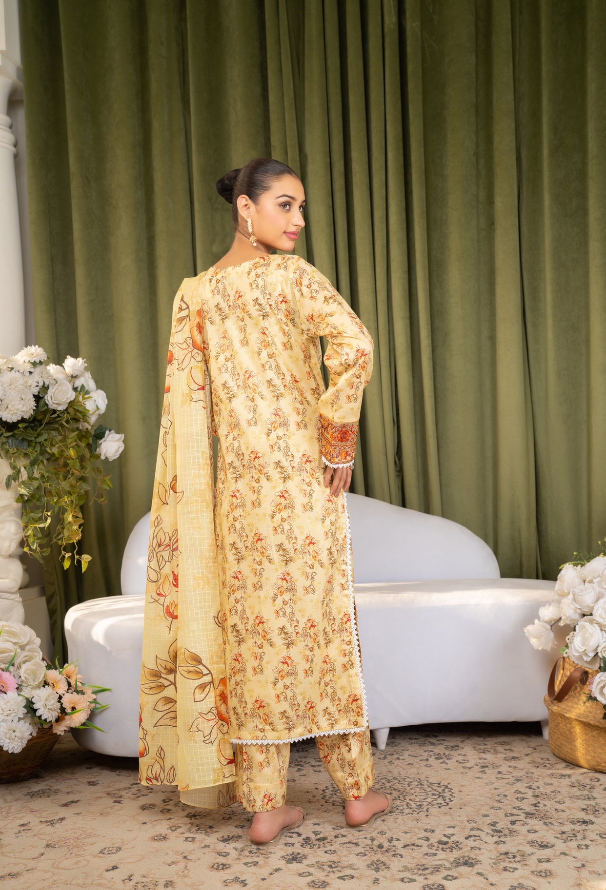 Iznik Inspired Summer/Spring Lawn- Golden Yellow Floral