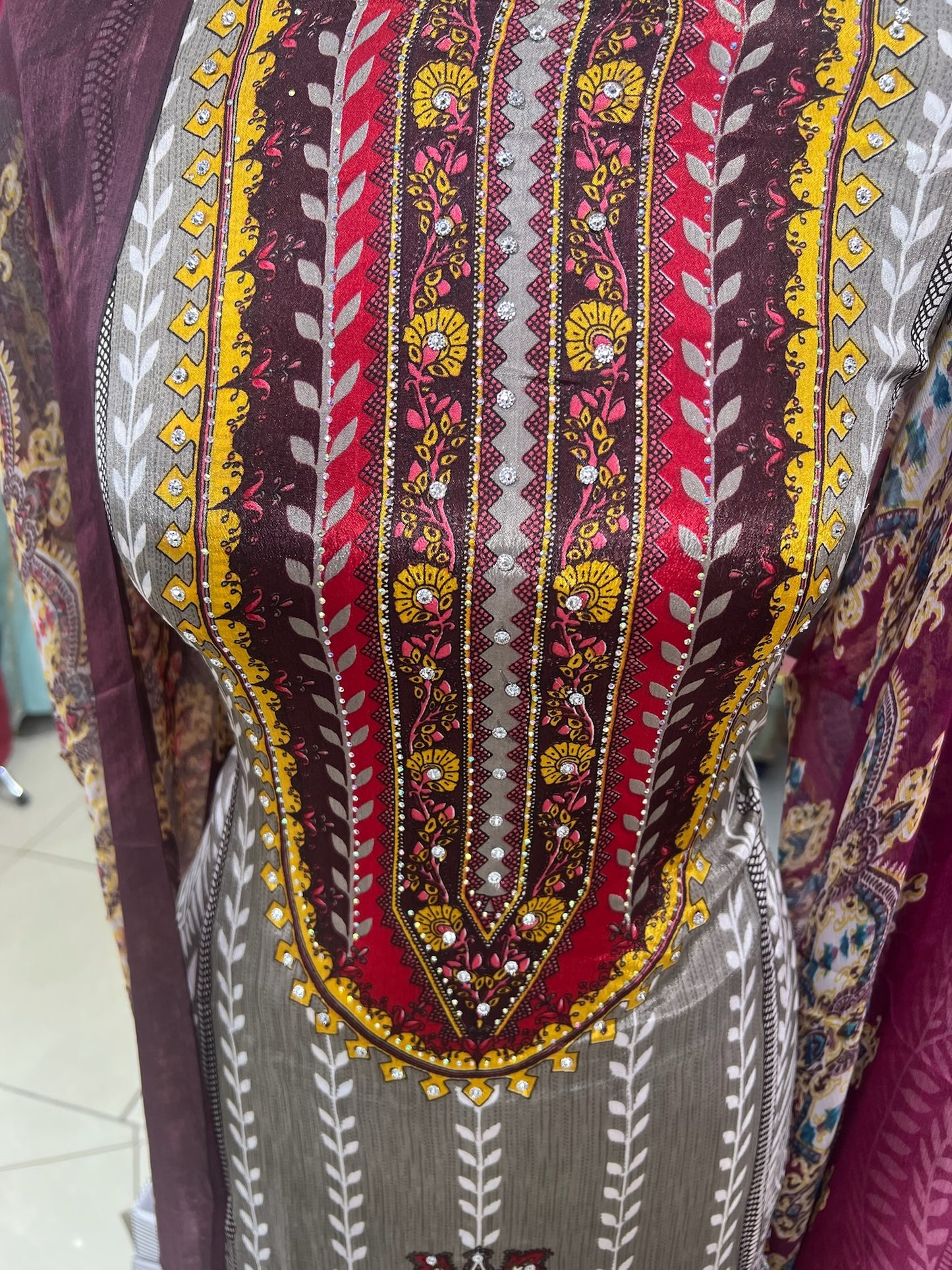 Embellished Digital Print Crepe