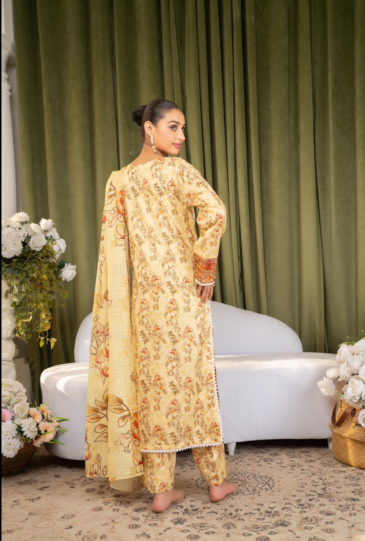 Iznik Inspired Summer/Spring Lawn- Golden Yellow Floral