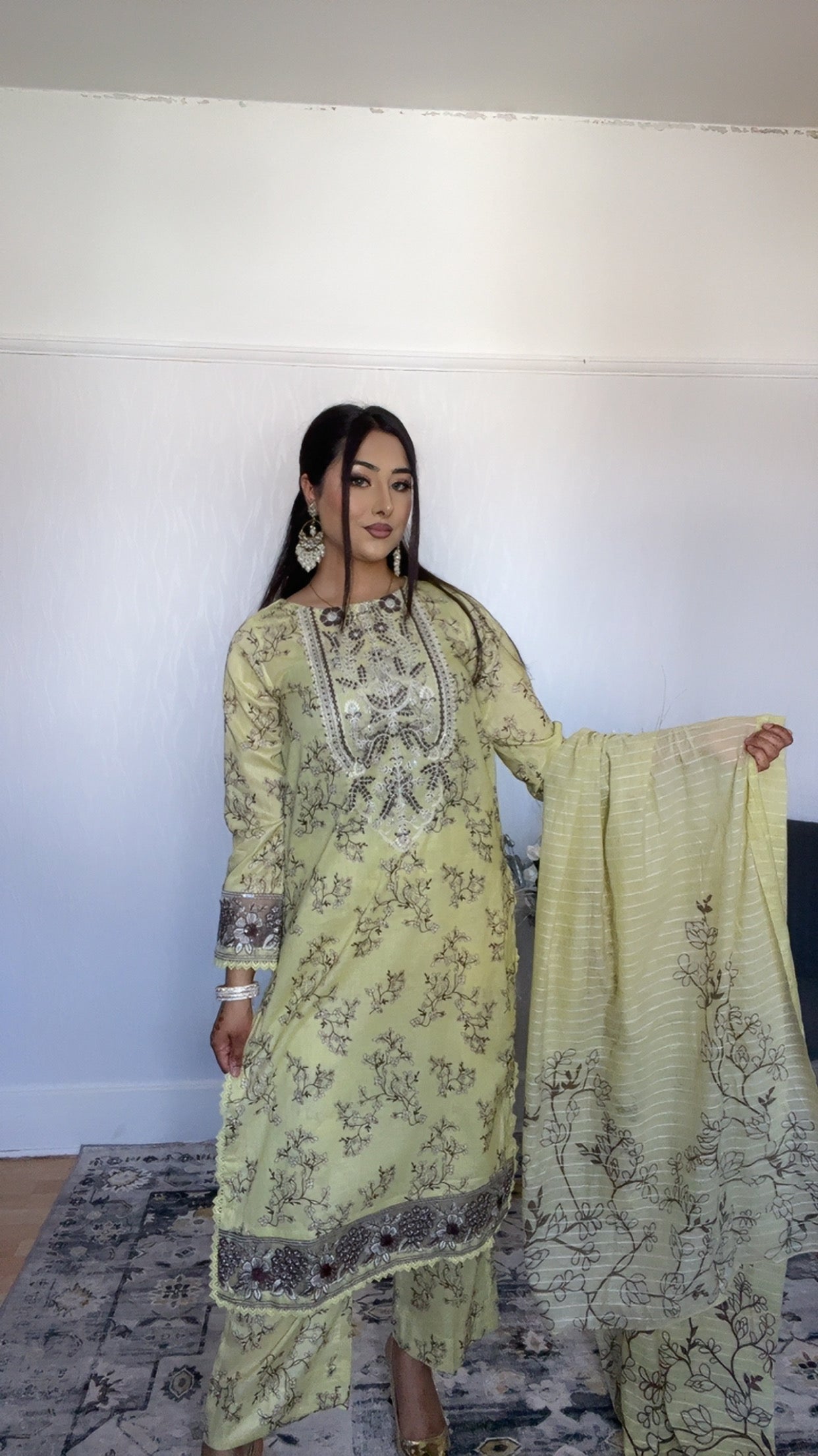 Iznik Inspired Summer/Spring Lawn- Lime Yellow Floral