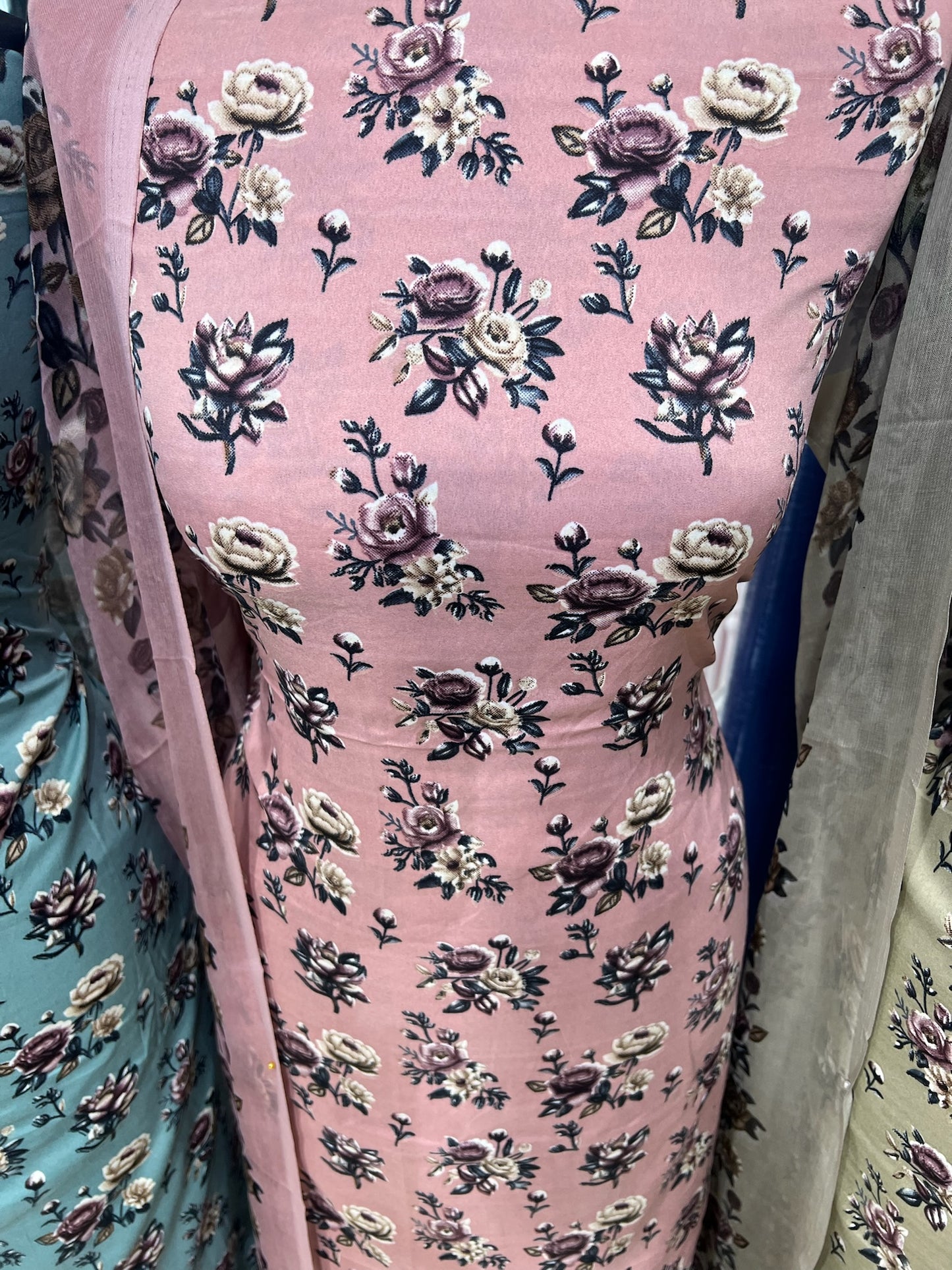 Digital Print Malai Crepe Suits – Floral Collection with Printed Chiffon Dupatta