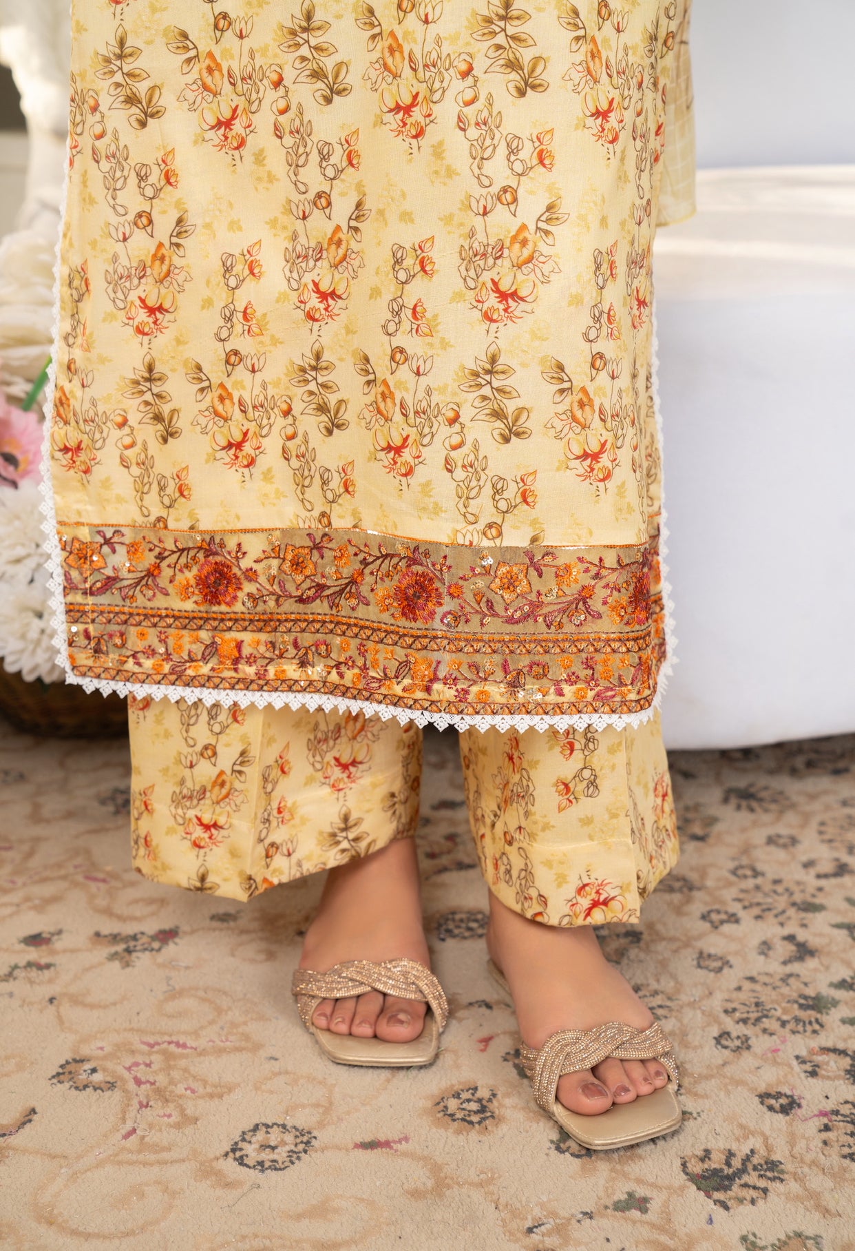 Iznik Inspired Summer/Spring Lawn- Golden Yellow Floral