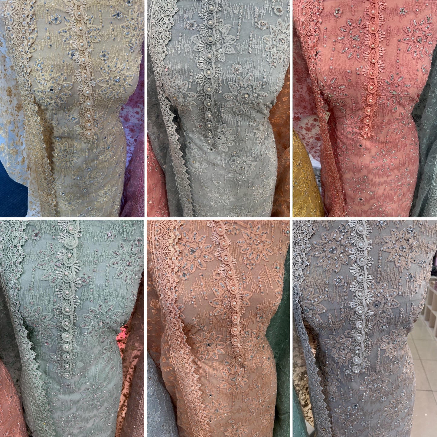 Party‑Wear Net Suits with Lace & Thread‑Embroidered Dupatta