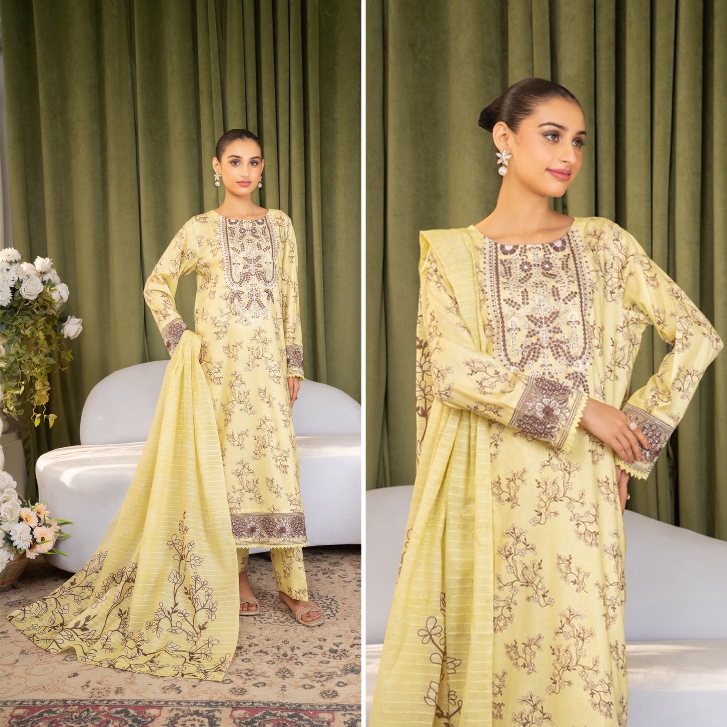 Iznik Inspired Summer/Spring Lawn- Lime Yellow Floral