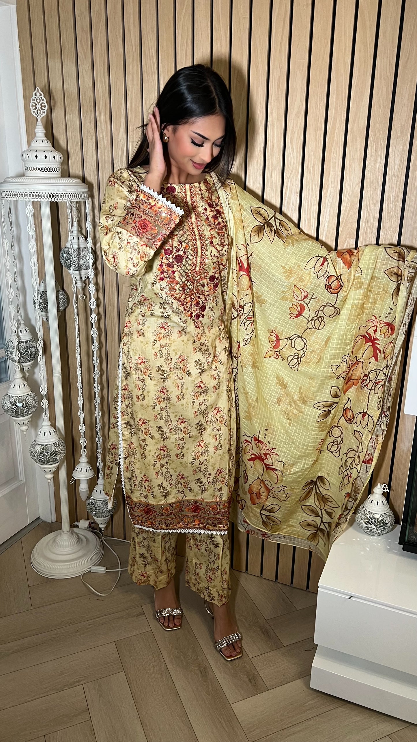 Iznik Inspired Summer/Spring Lawn- Golden Yellow Floral