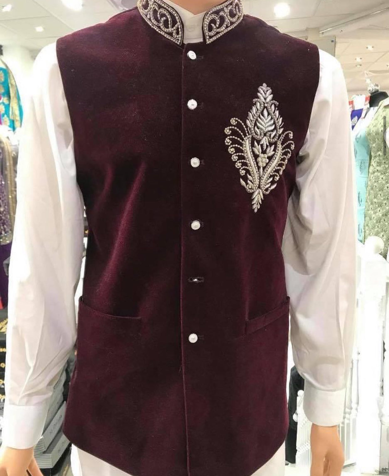 Velvet Boys Waistcoat Maroon Embroidered Fancy