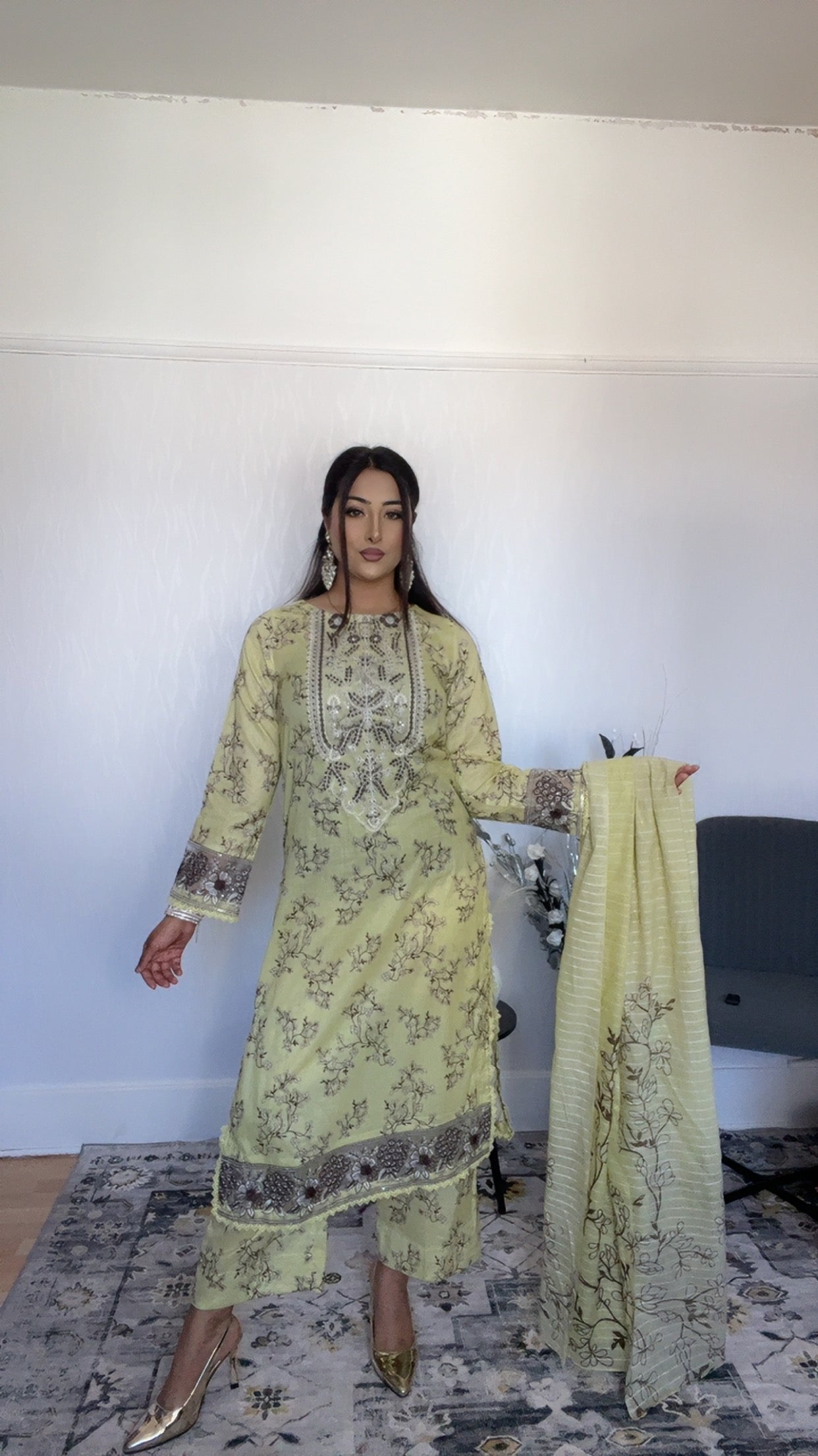 Iznik Inspired Summer/Spring Lawn- Lime Yellow Floral