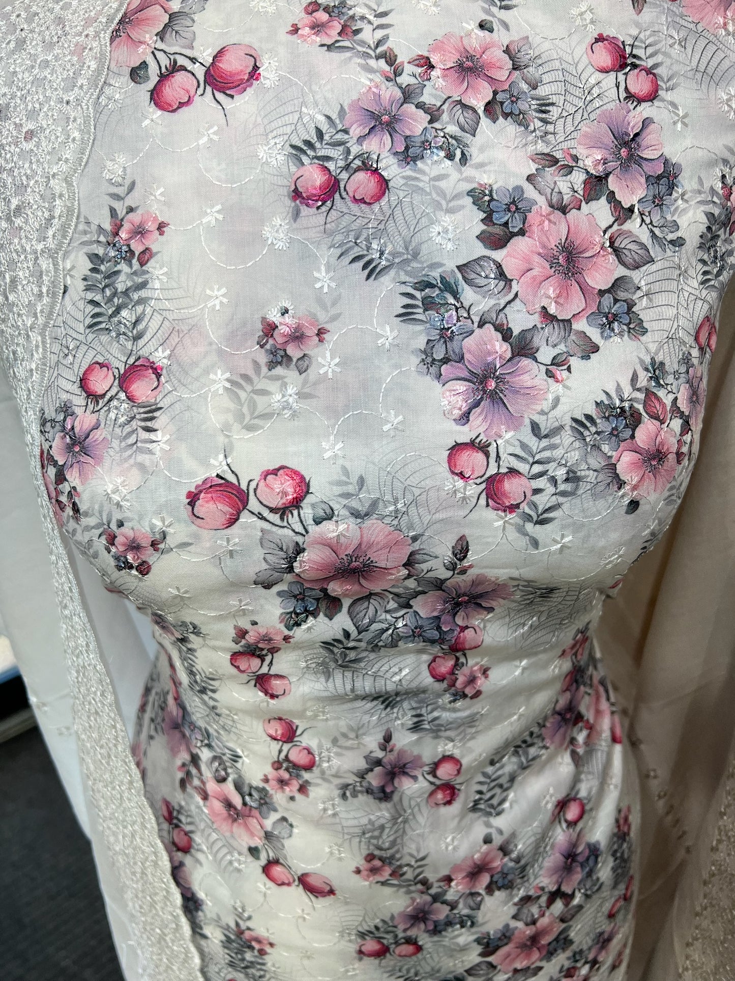 Floral Embroidered Digital Print Cotton
