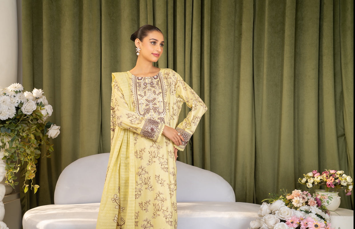 Iznik Inspired Summer/Spring Lawn- Lime Yellow Floral