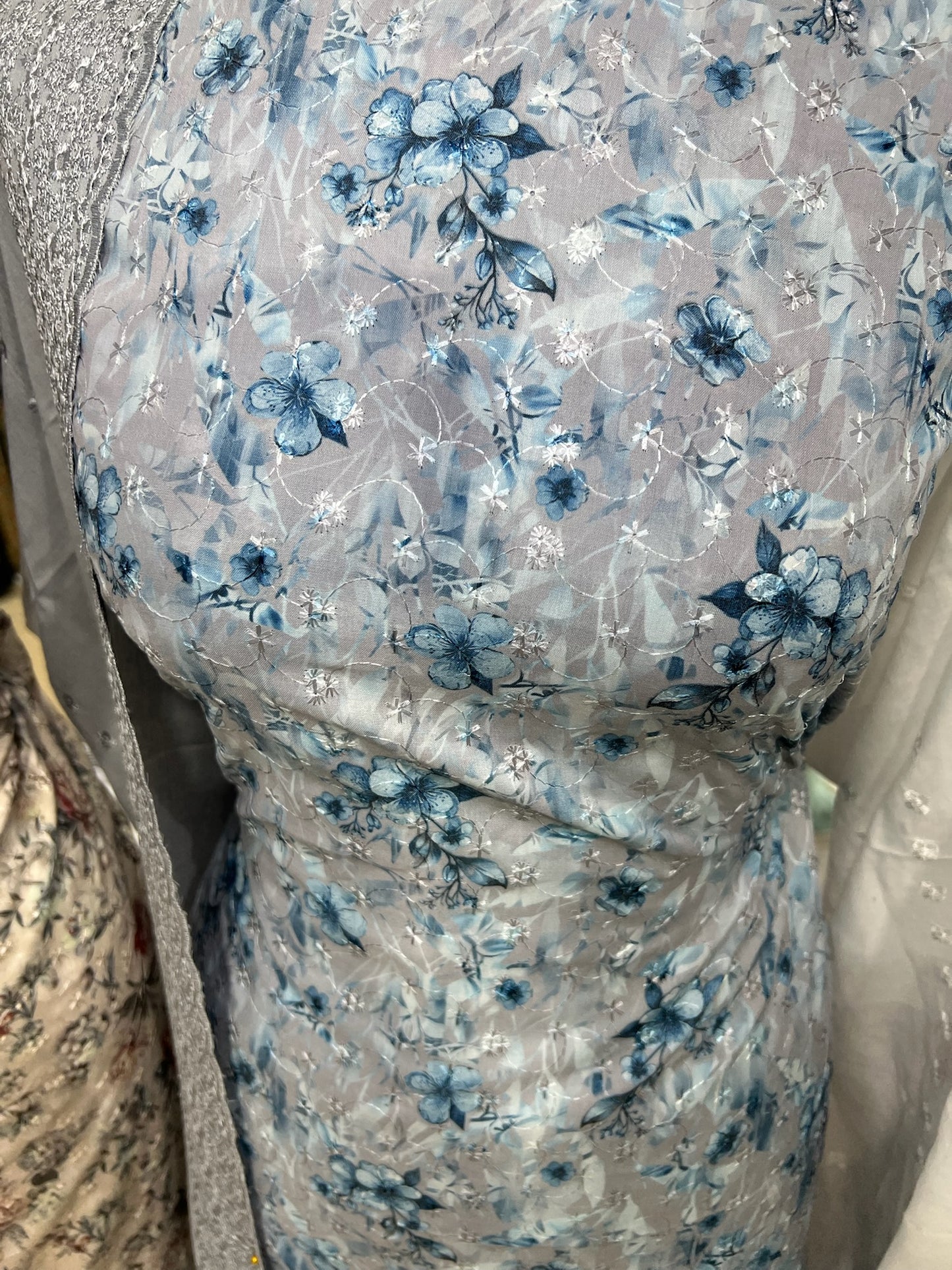 Floral Embroidered Digital Print Cotton