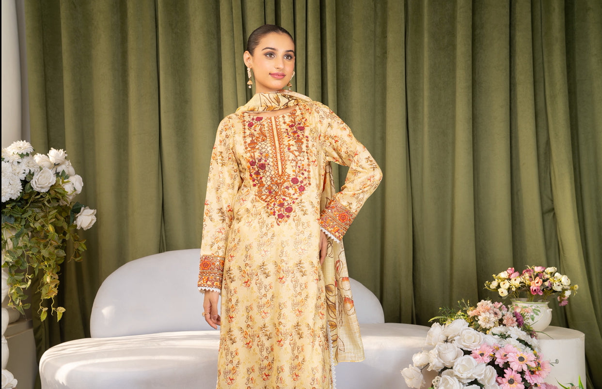 Iznik Inspired Summer/Spring Lawn- Golden Yellow Floral