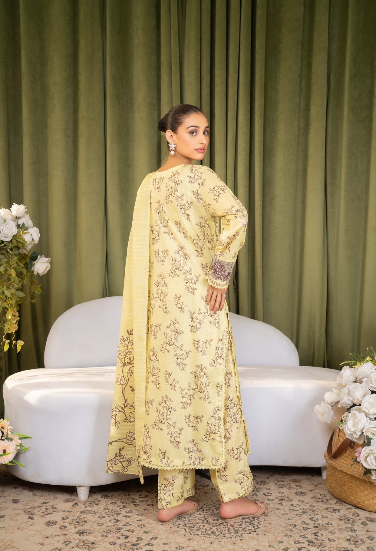 Iznik Inspired Summer/Spring Lawn- Lime Yellow Floral