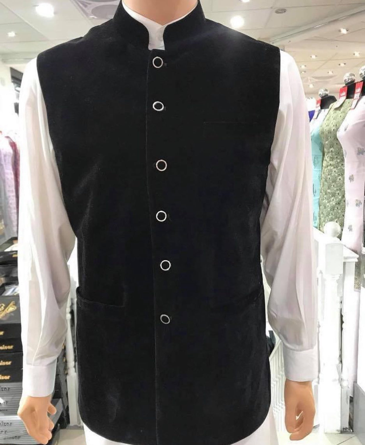 Velvet Boys Waistcoat Black Plain