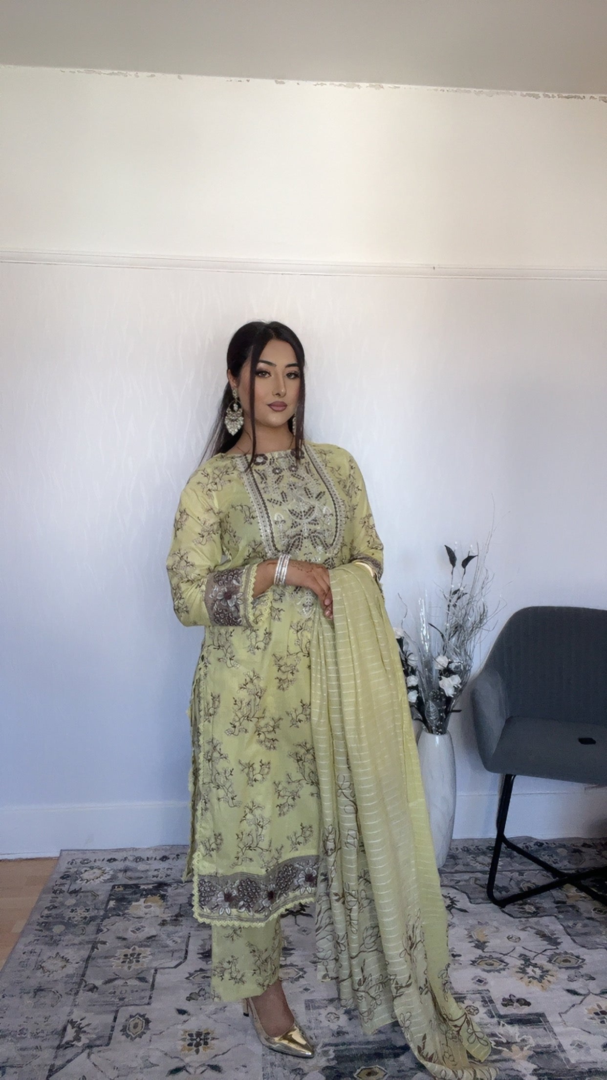 Iznik Inspired Summer/Spring Lawn- Lime Yellow Floral