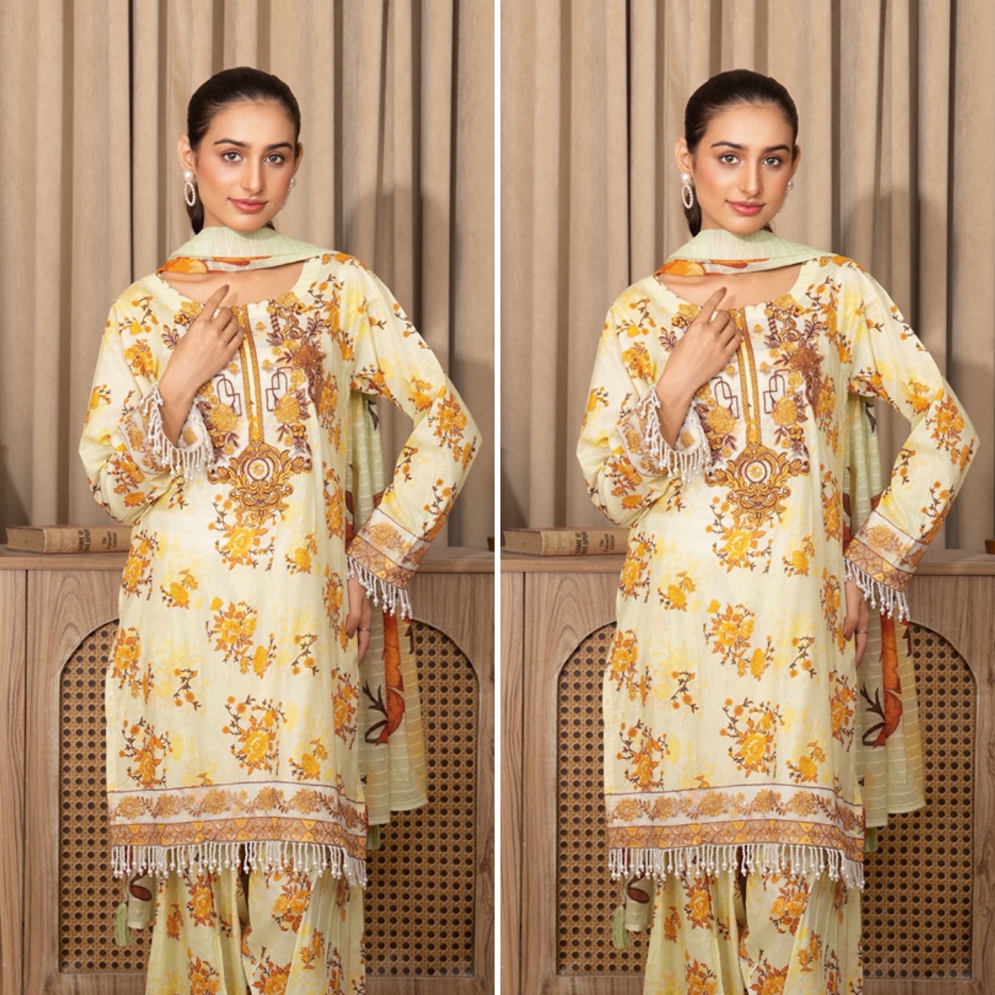 Farashy Shalwar Iznik Inspired Summer/Spring Lawn- Buttermilk Yellow Floral