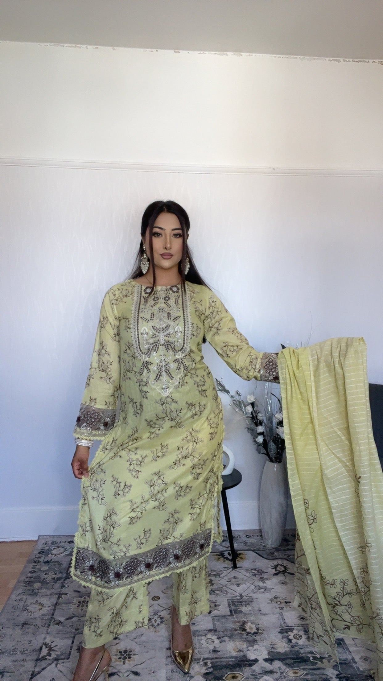 Iznik Inspired Summer/Spring Lawn- Lime Yellow Floral