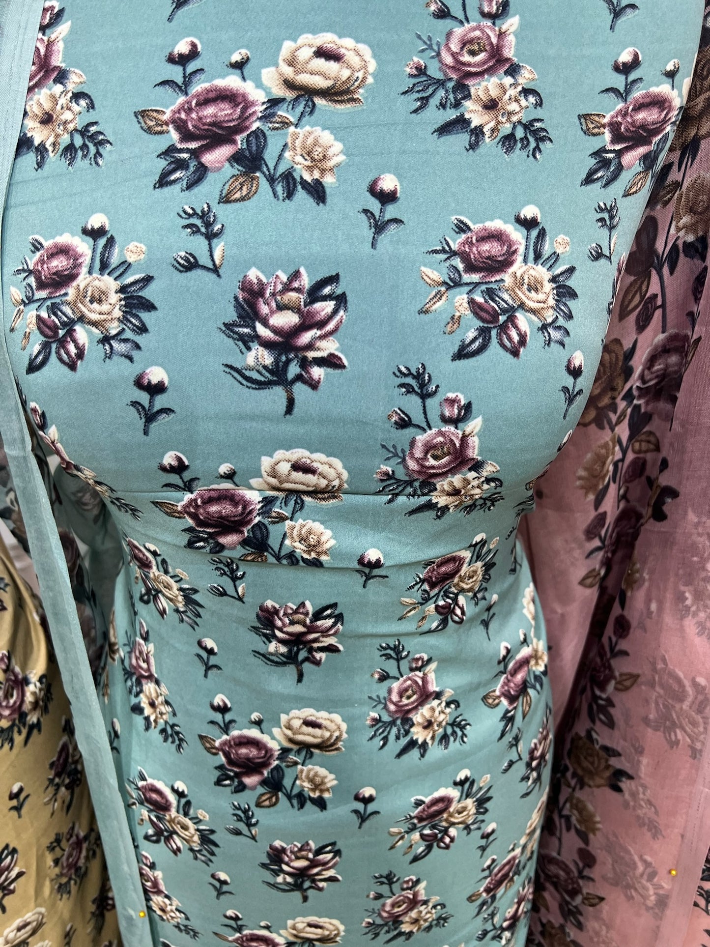 Digital Print Malai Crepe Suits – Floral Collection with Printed Chiffon Dupatta