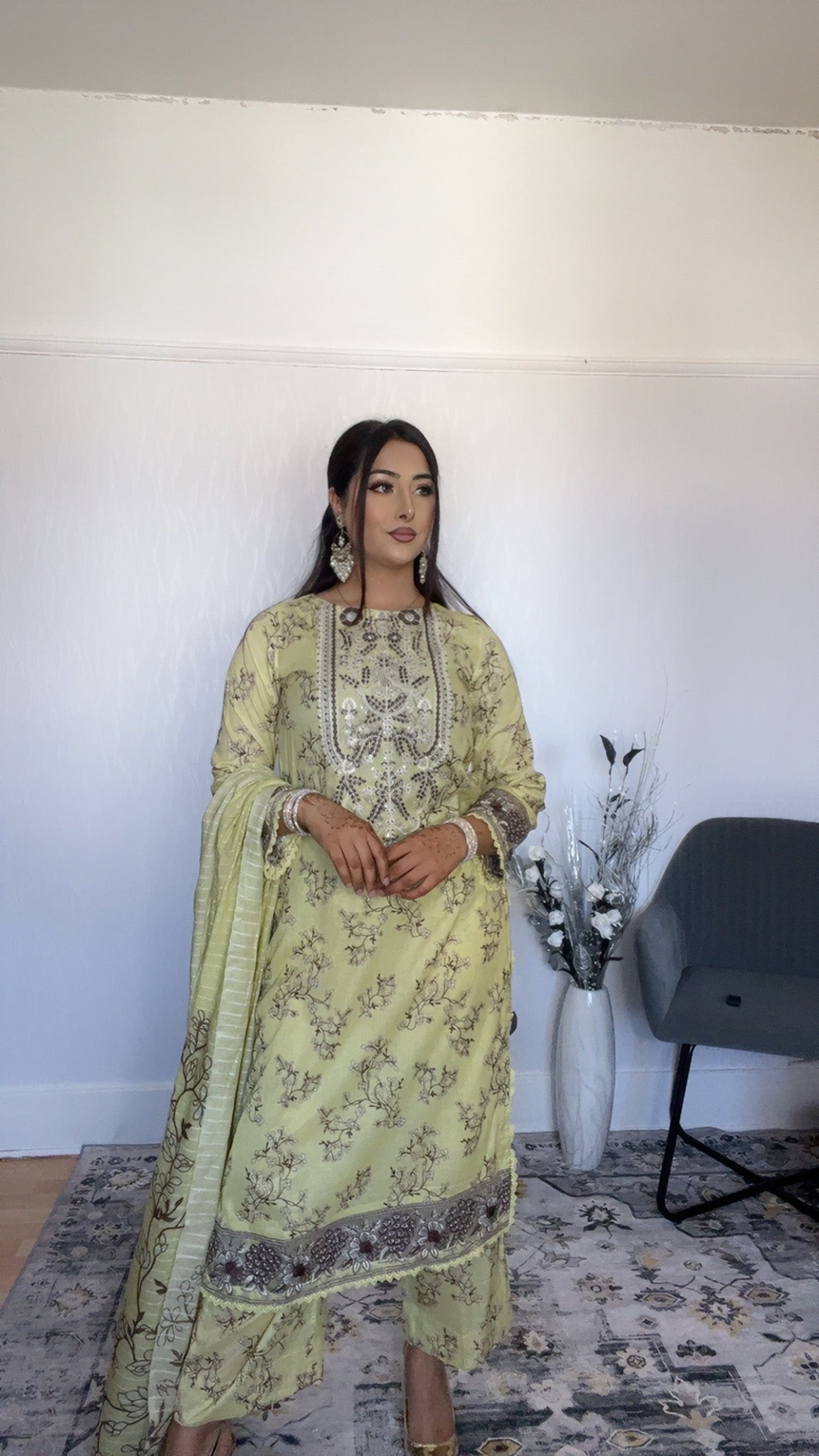 Iznik Inspired Summer/Spring Lawn- Lime Yellow Floral