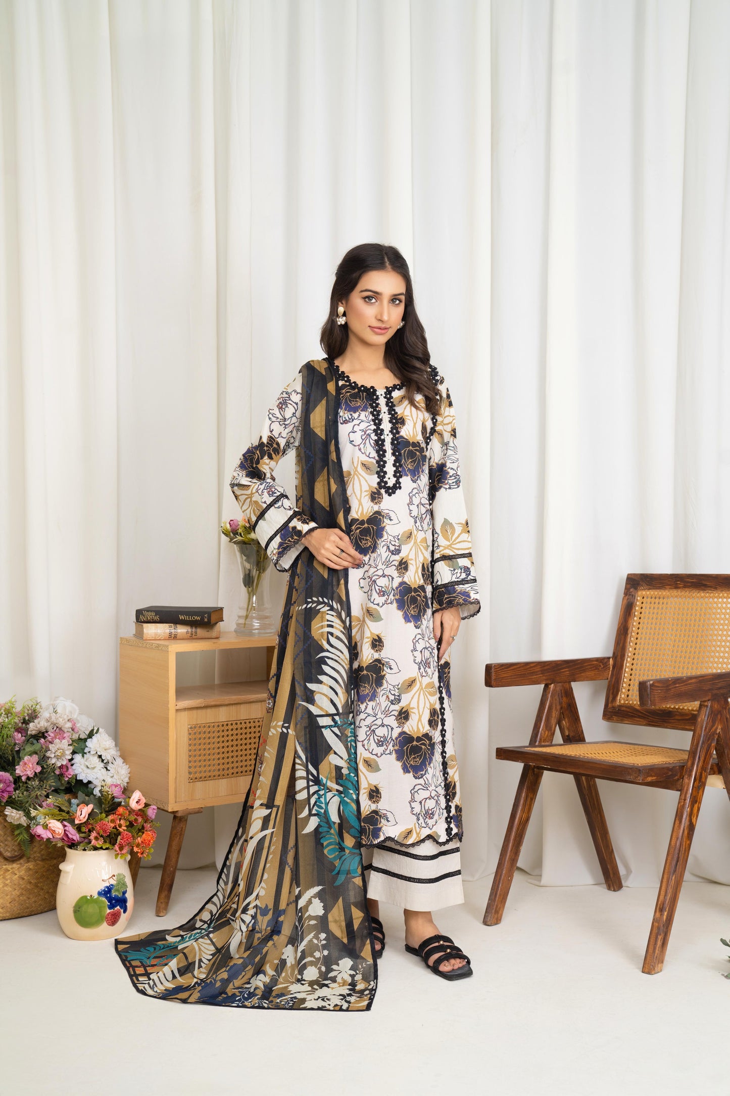 Digital Print Lawn with Embroidery Readymade Suit