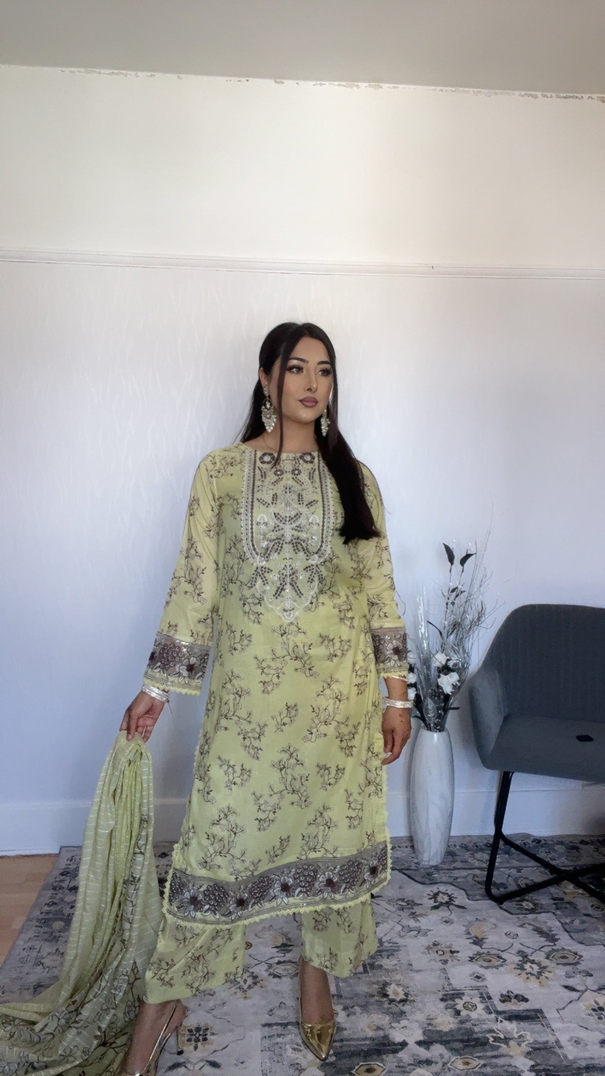 Iznik Inspired Summer/Spring Lawn- Lime Yellow Floral