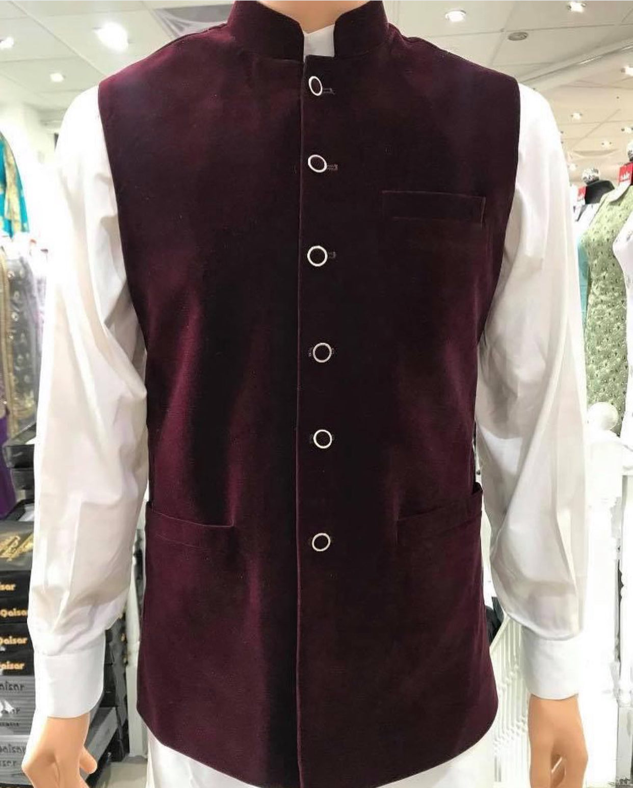 Velvet Boys Waistcoat Maroon Plain