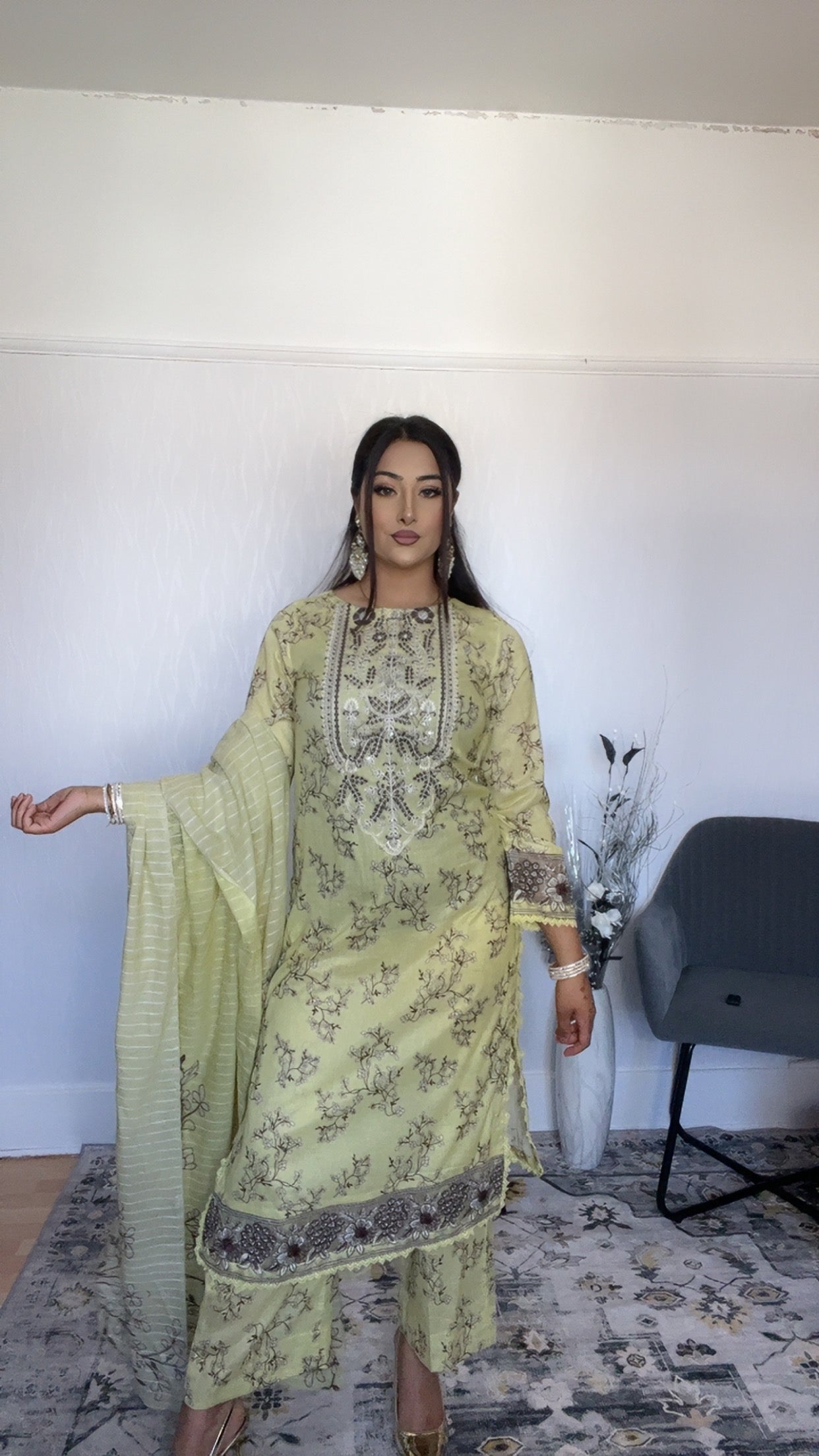 Iznik Inspired Summer/Spring Lawn- Lime Yellow Floral