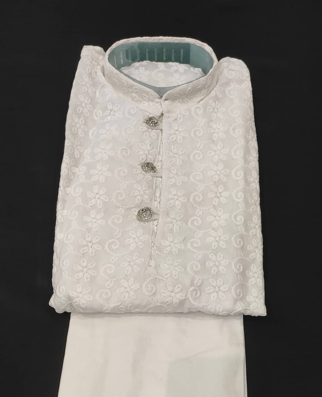 WHITE CHIKAN Kurta Pyjama BOYS