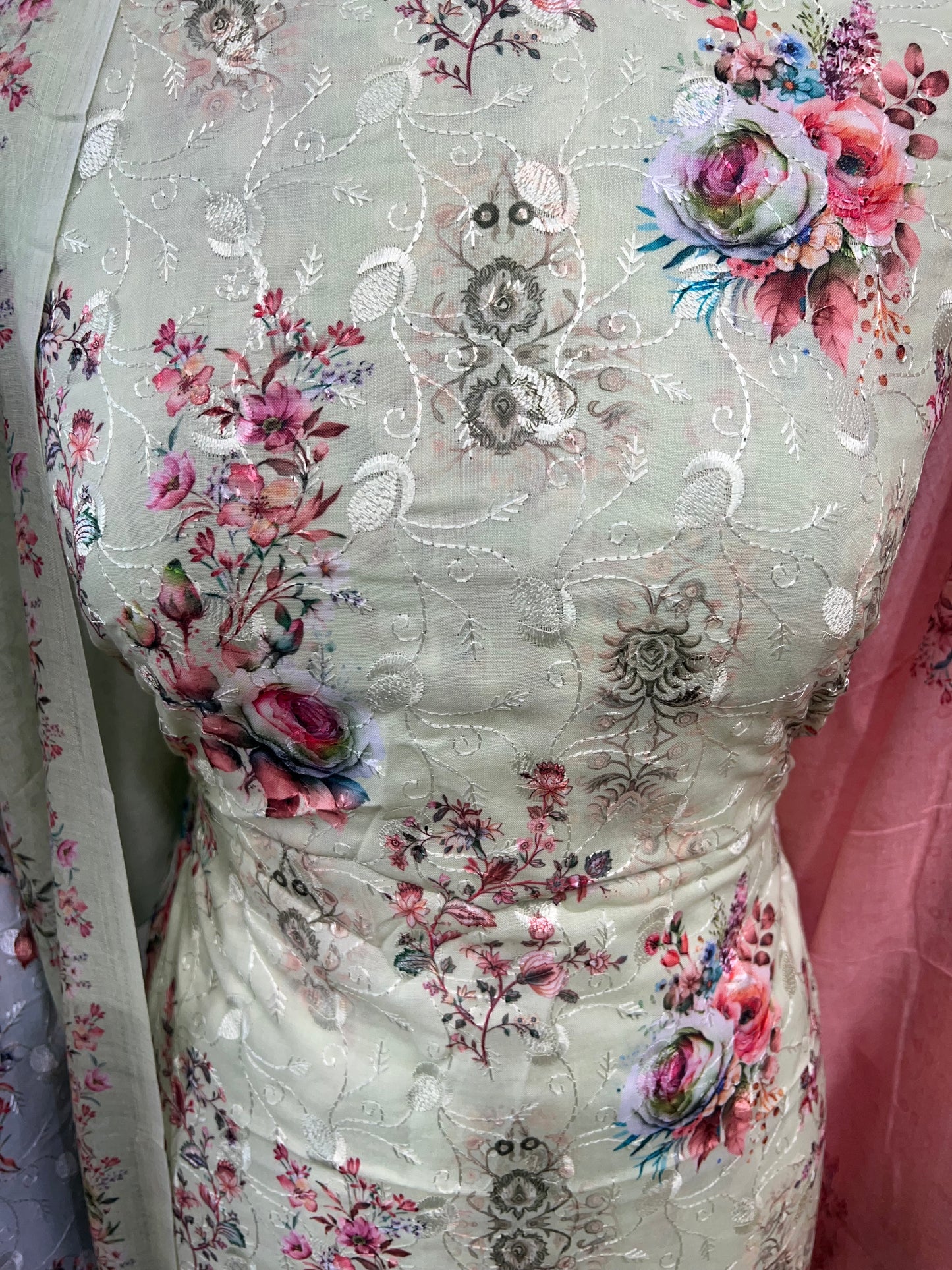 Digital Print Embroidered Cotton