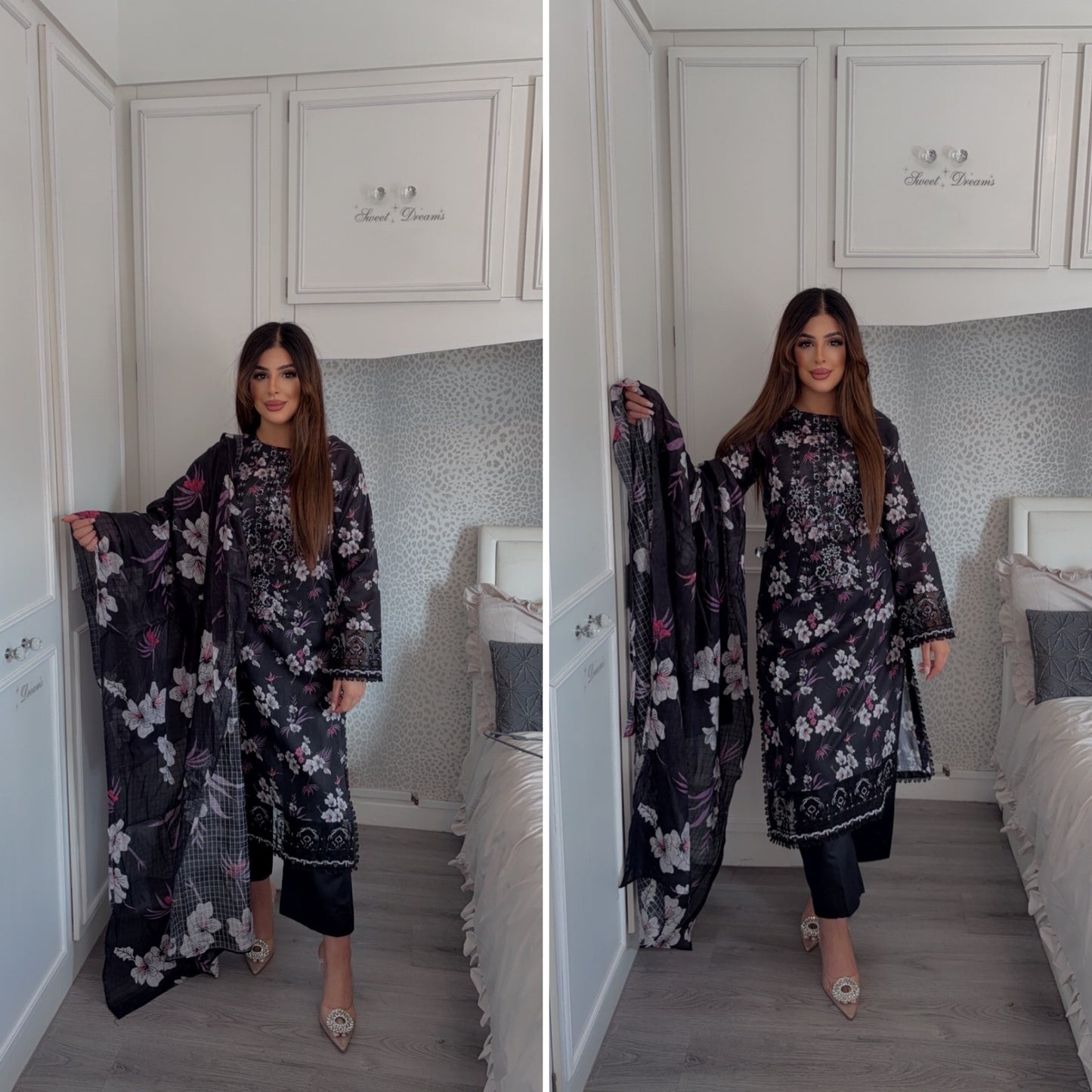 Iznik Inspired Summer/Spring Lawn- Black Floral