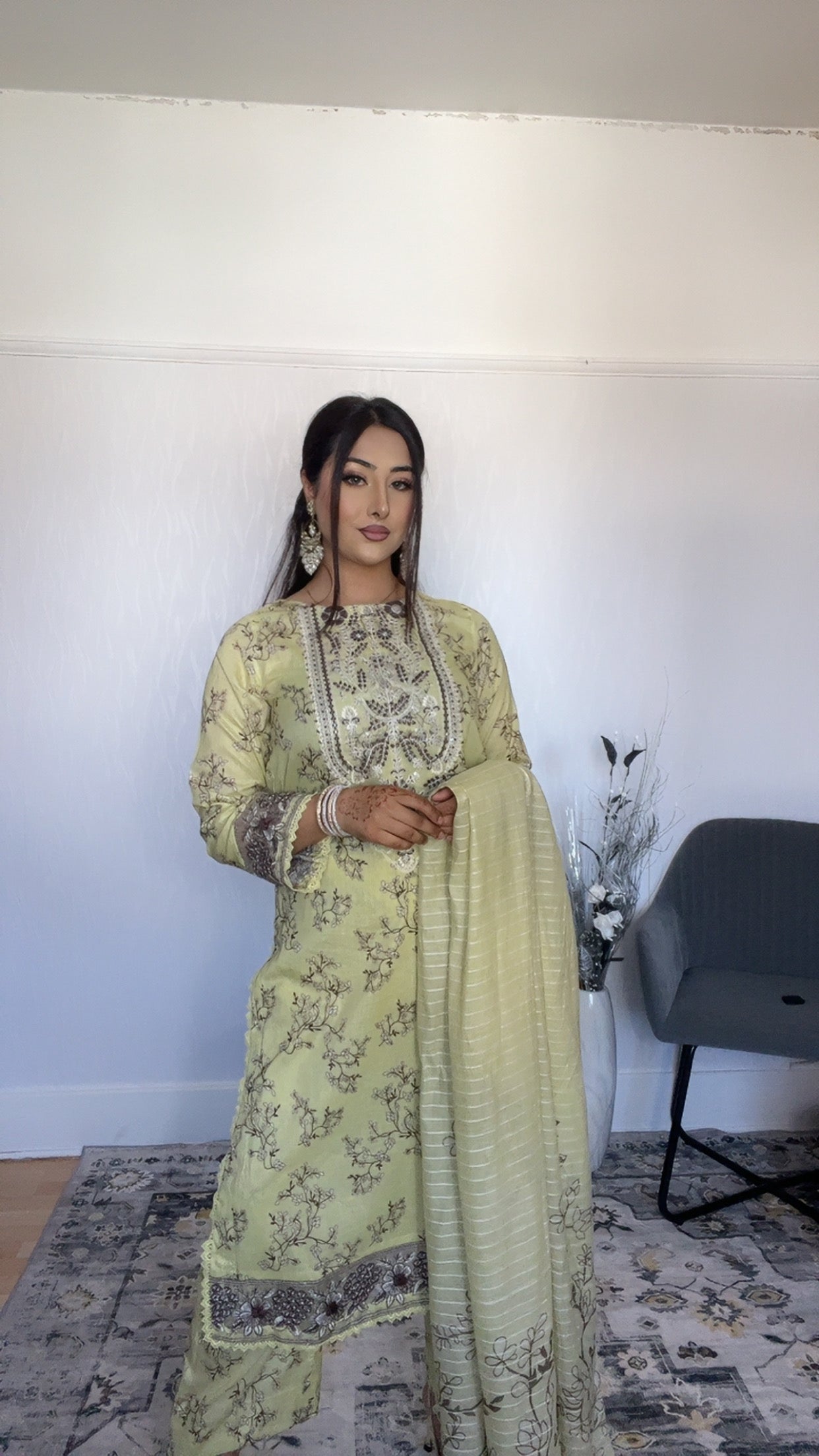 Iznik Inspired Summer/Spring Lawn- Lime Yellow Floral