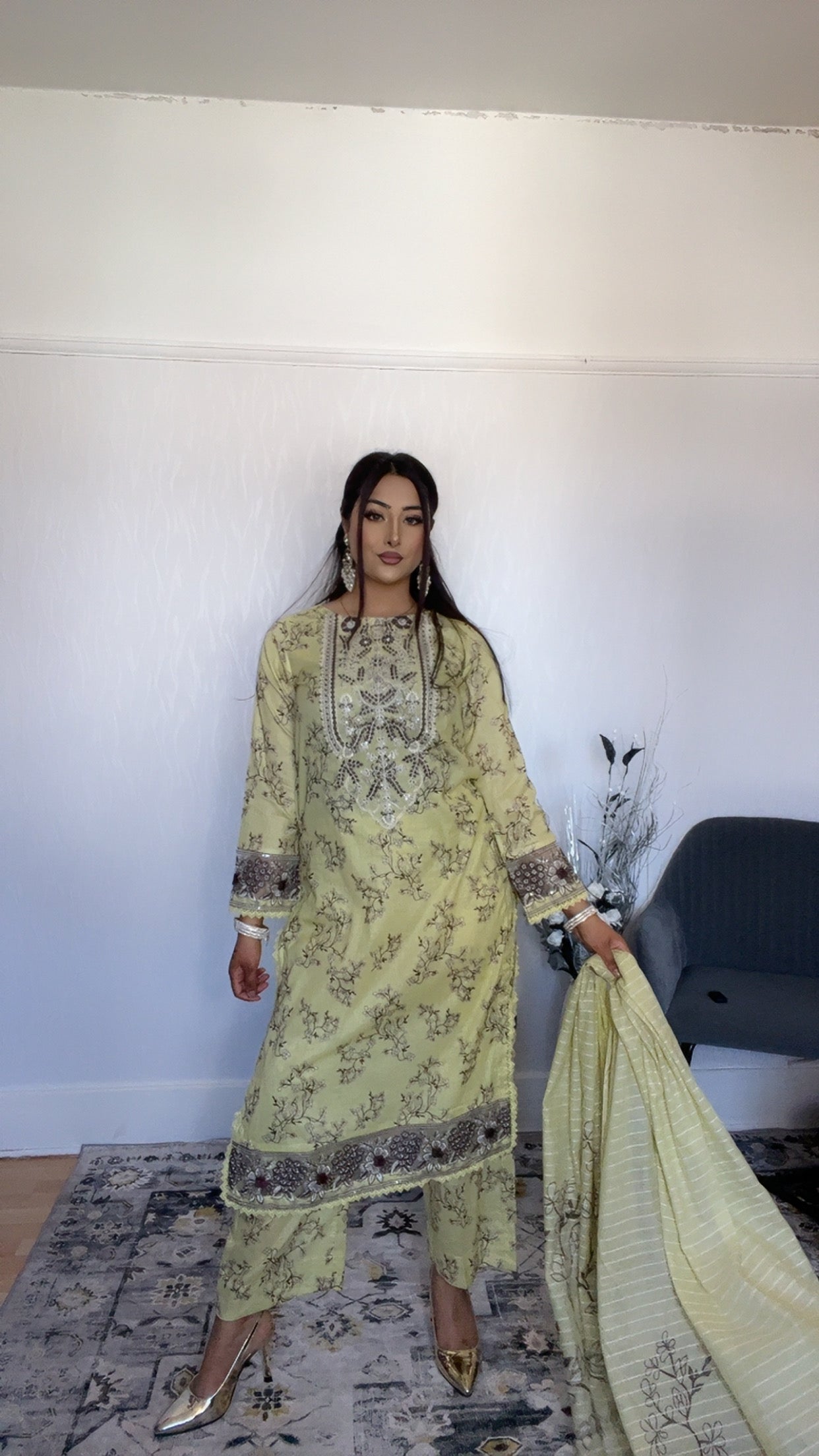 Iznik Inspired Summer/Spring Lawn- Lime Yellow Floral