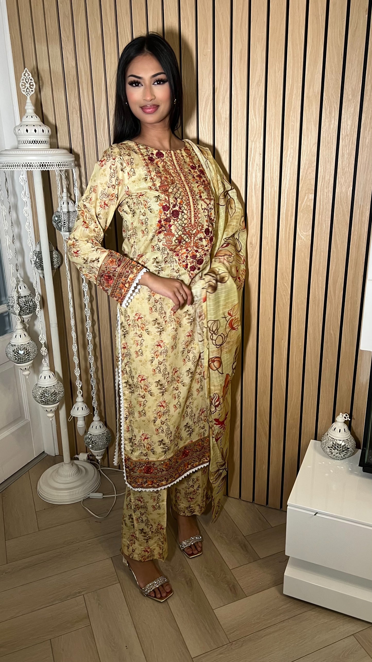 Iznik Inspired Summer/Spring Lawn- Golden Yellow Floral