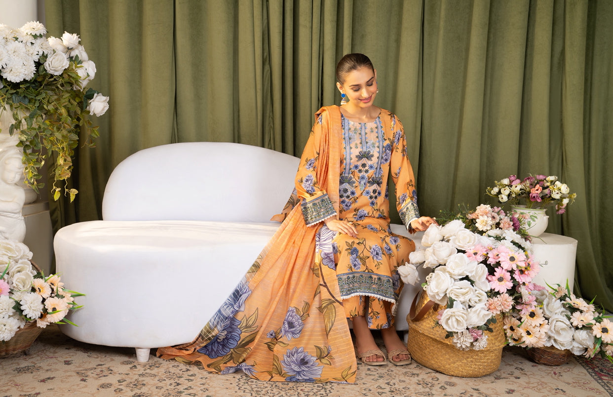 Iznik Inspired Summer/Spring Lawn- Peach Havana Floral