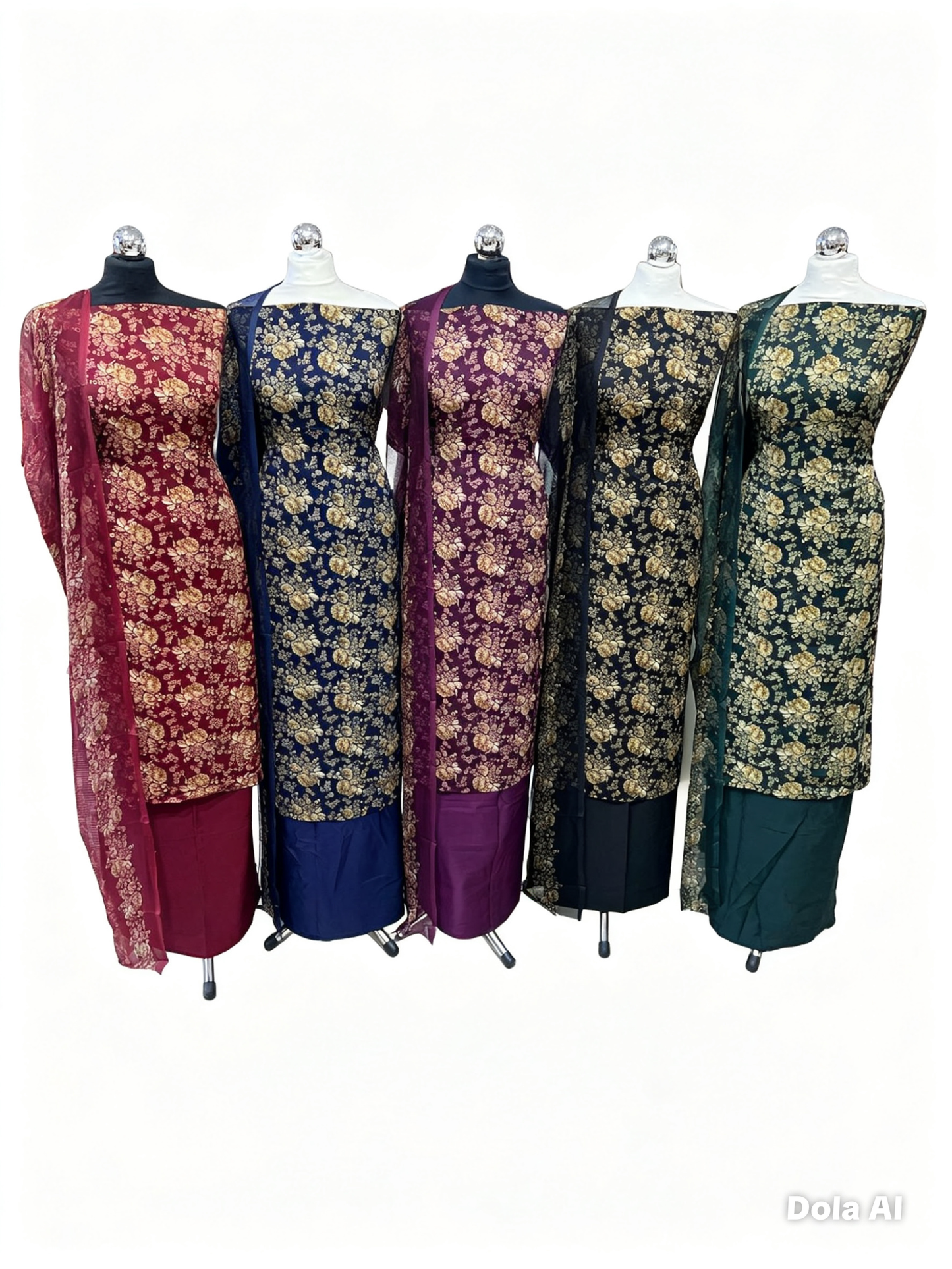 Digital Print Malai Crepe Suits – Floral Print & Chiffon Dupatta