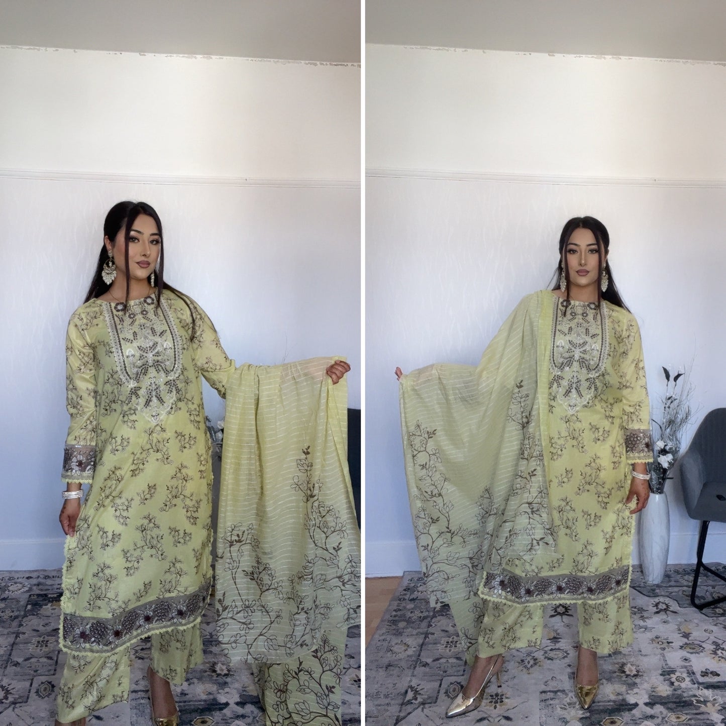 Iznik Inspired Summer/Spring Lawn- Lime Yellow Floral