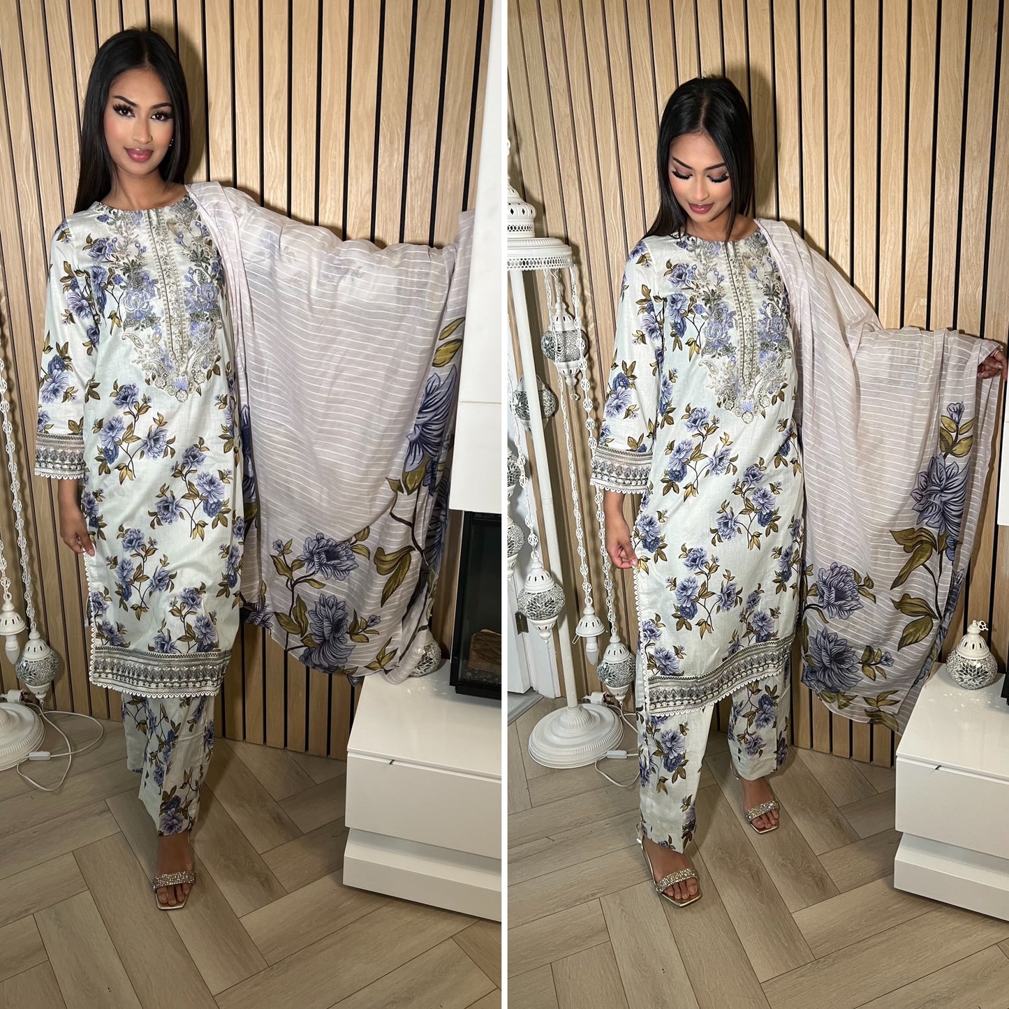 Iznik Inspired Summer/Spring Lawn- White Floral