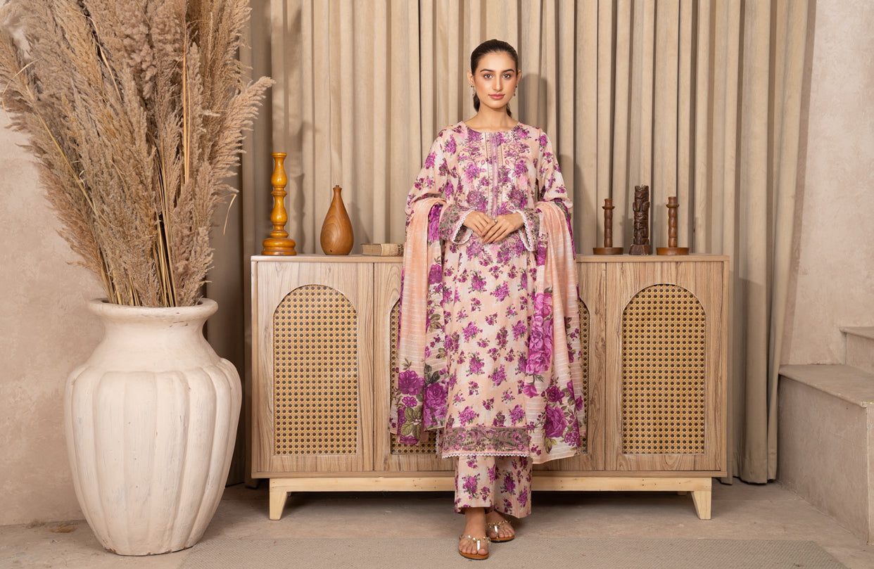 Iznik Inspired Summer/Spring Lawn- Pink Floral