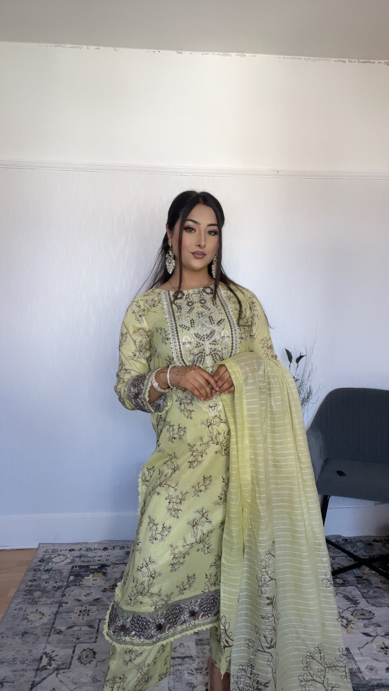 Iznik Inspired Summer/Spring Lawn- Lime Yellow Floral